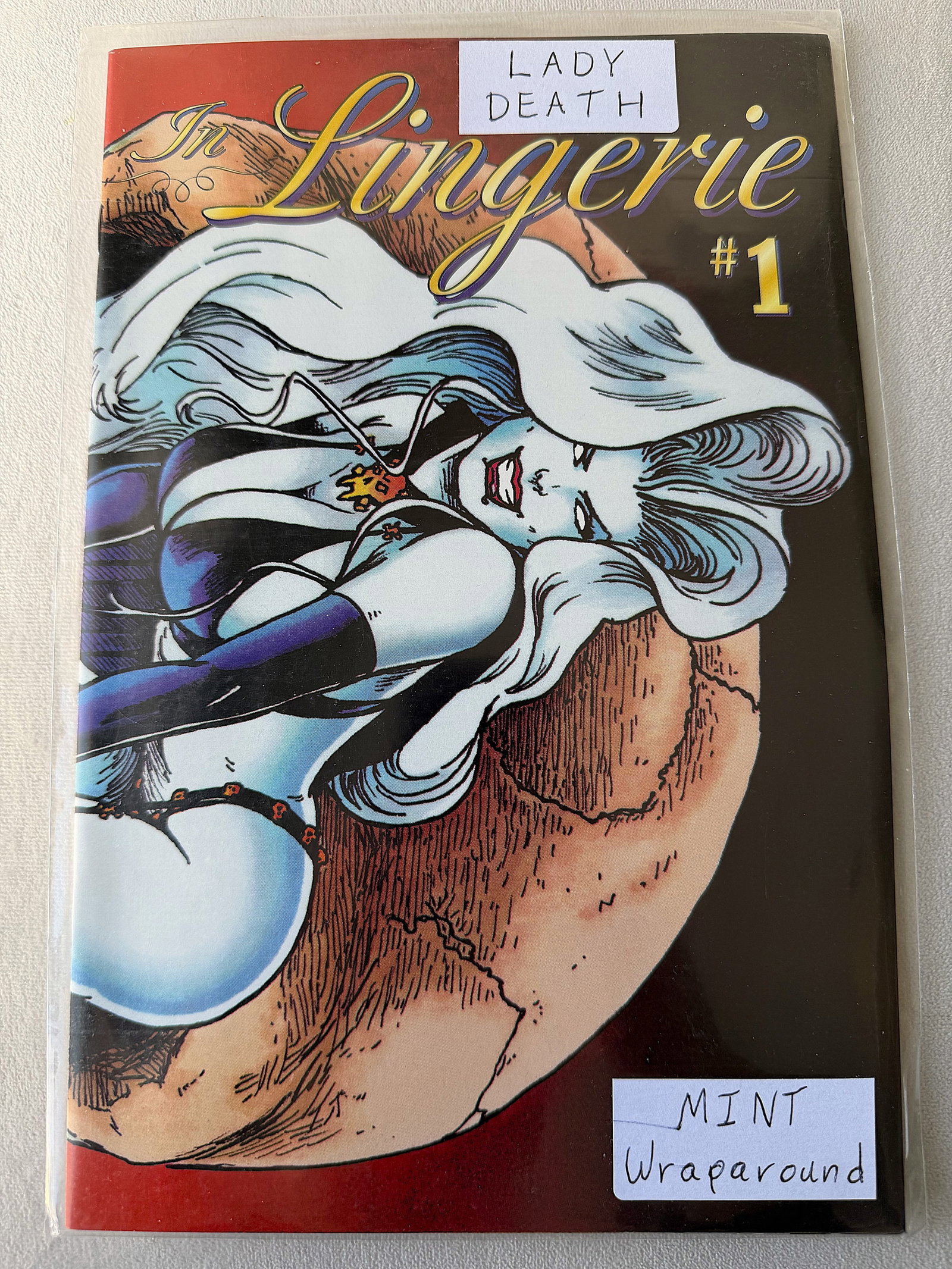 Lady Death in Lingerie #1 (1995) – Rare Wraparound Cover – "Mint" Archive Specimen: A premier acquisition for the connoisseur of 1990s independent comic history: Lady Death in Lingerie #1 (1995). Published at the absolute zenith of the "Bad Girl" comic boom, this issue is a foundatio