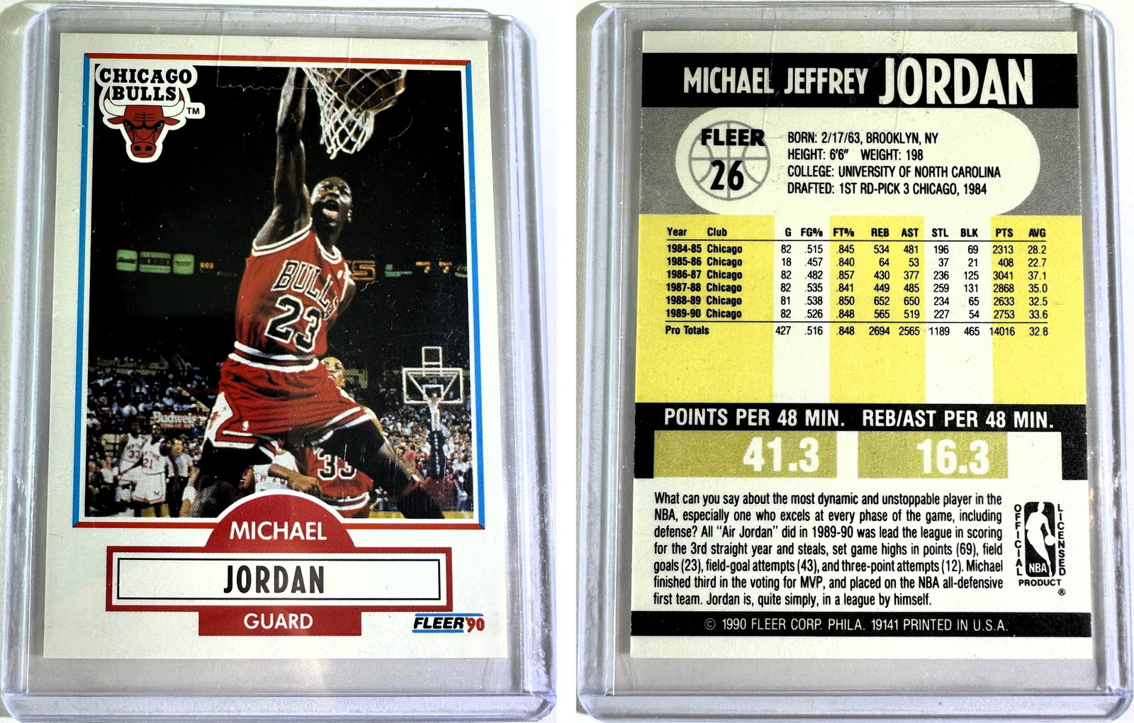 Michael Jordan 1990–91 Fleer #26 Error Card: "No Line" Reverse Print–Variation + 3rd Vs. (1 of 12)
