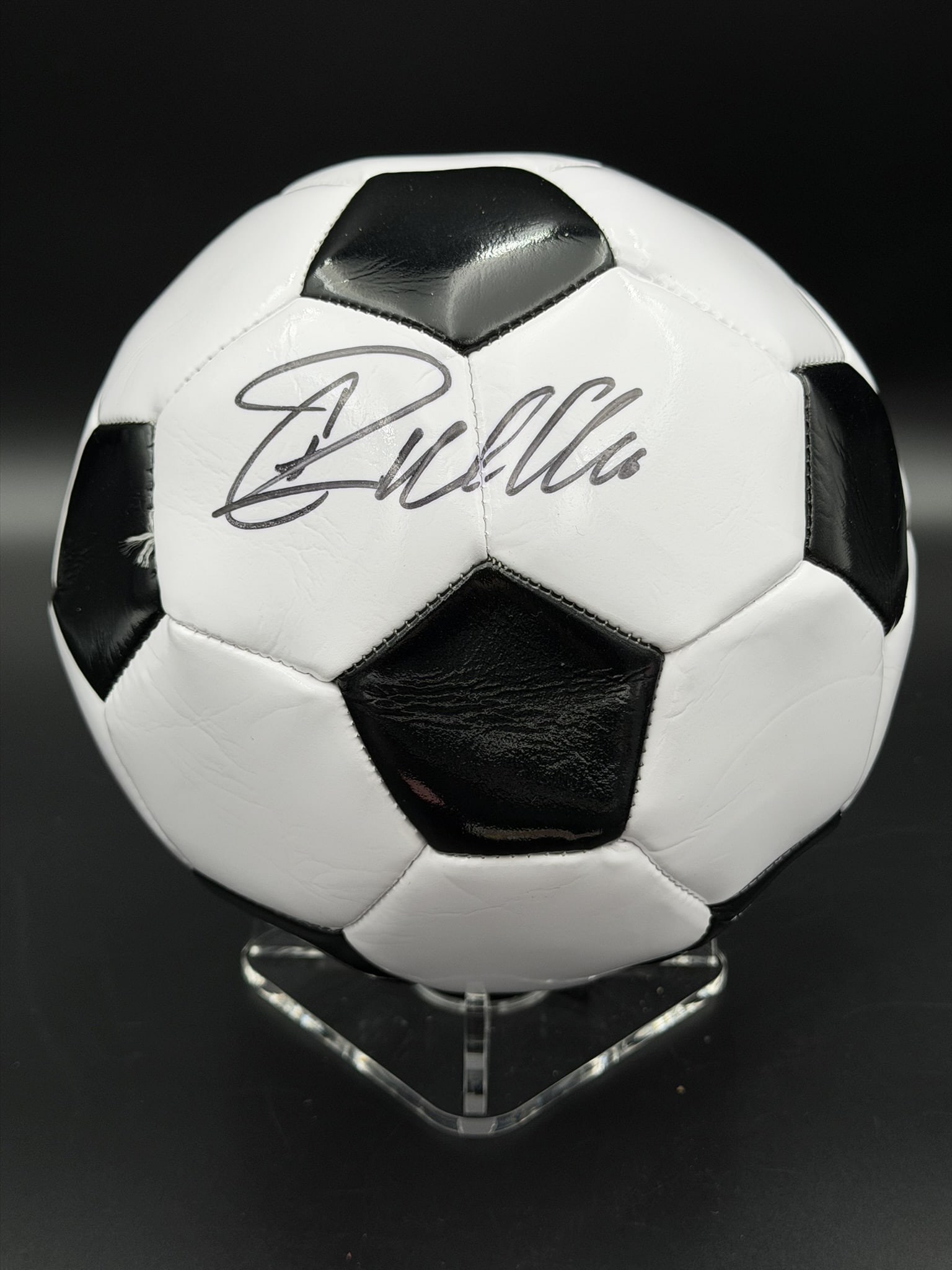 Cristiano Ronaldo Signed Black & White Soccer Ball Red Carpet Authentics COA NWOT: Classic black-and-white synthetic leather soccer ball personally signed by Cristiano Ronaldo in black marker across a white panel. The ball includes a Red Carpet Authentics tamper-evident authenticati