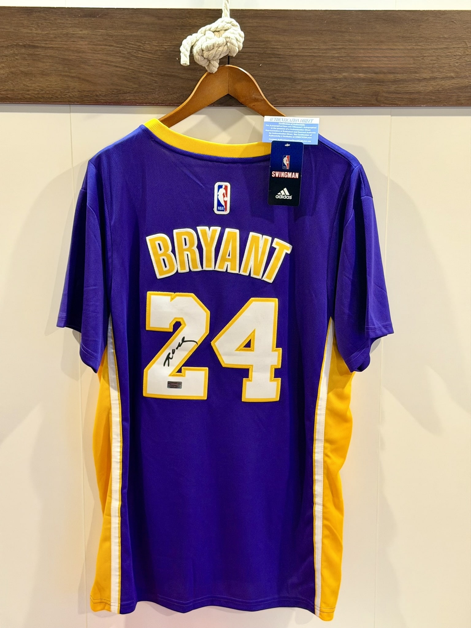 Kobe Bryant Signed Los Angeles Lakers Adidas Swingman Jersey Size XXL Authentication Direct COA: Officially hand-signed Kobe Bryant Los Angeles Lakers Adidas Swingman jersey, size XXL, accompanied by a Certificate of Authenticity. This premium purple mesh jersey features the genuine signature of 