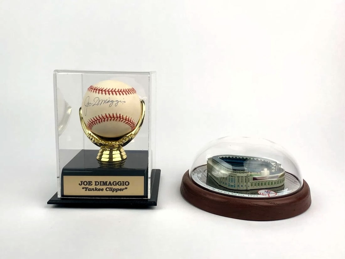Joe DiMaggio Signed Baseball & Yankee Stadium Display–Ready Set w/ COA (1 of 10)