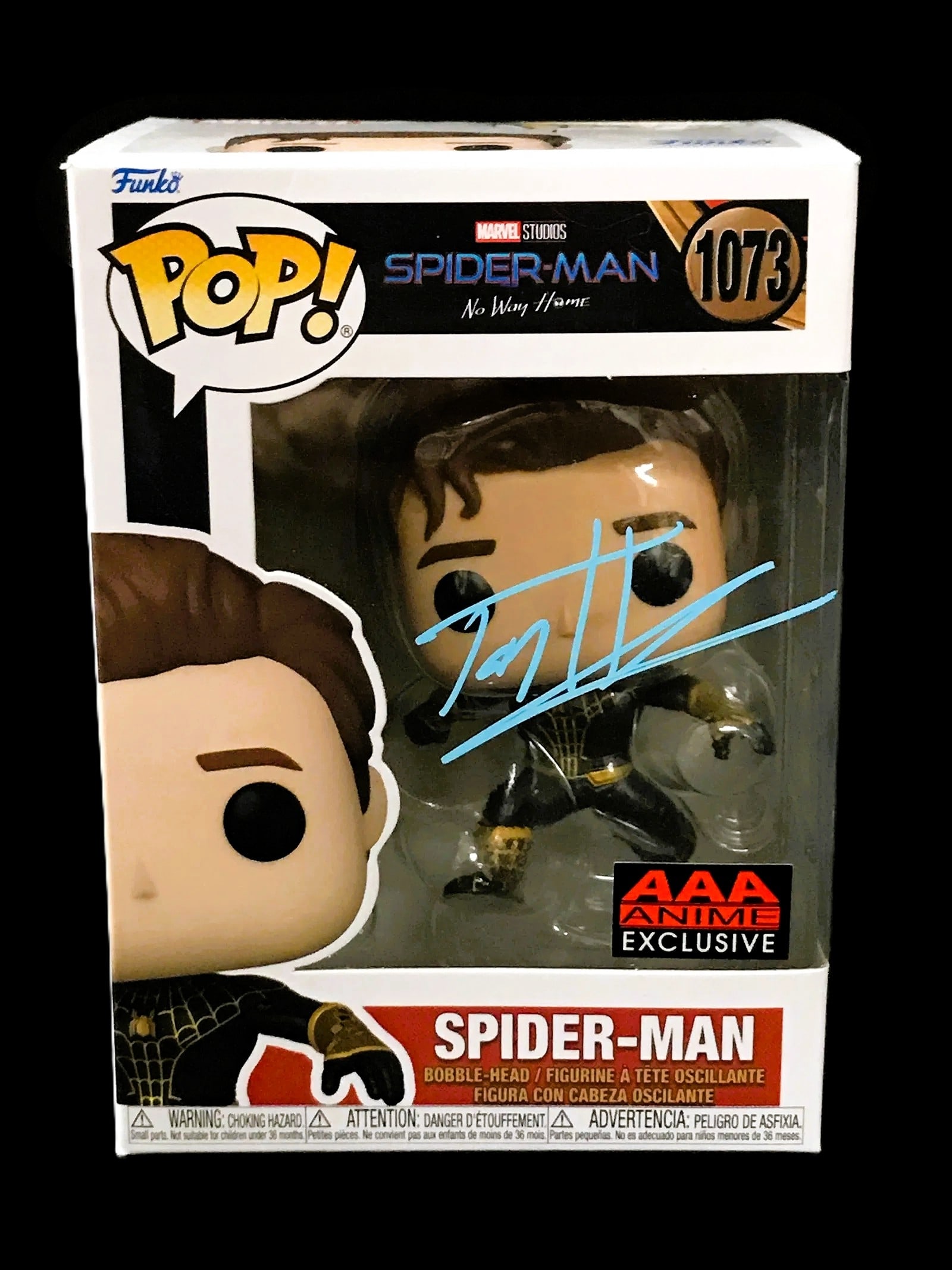 Tom Holland Signed Spider–Man No Way Home Funko Pop! #1073 (AAA Anime Exclusive) KB COA (1 of 3)