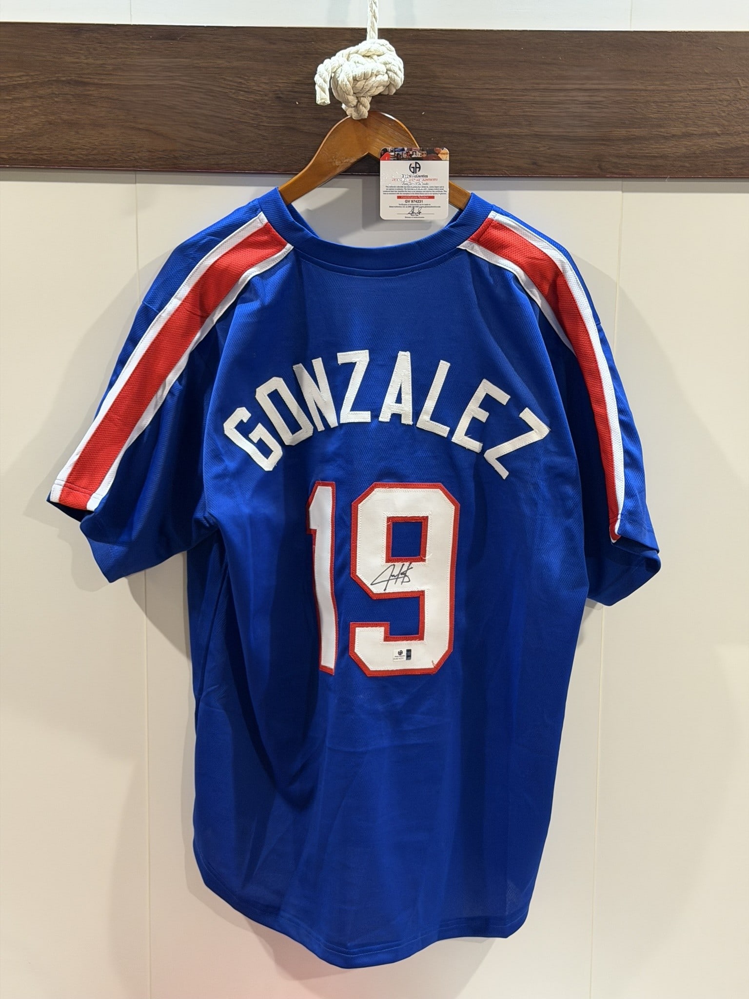 Juan Gonzalez Signed Texas Rangers Custom Style Baseball Jersey Size XL Global Authentics COA (1 of 7)