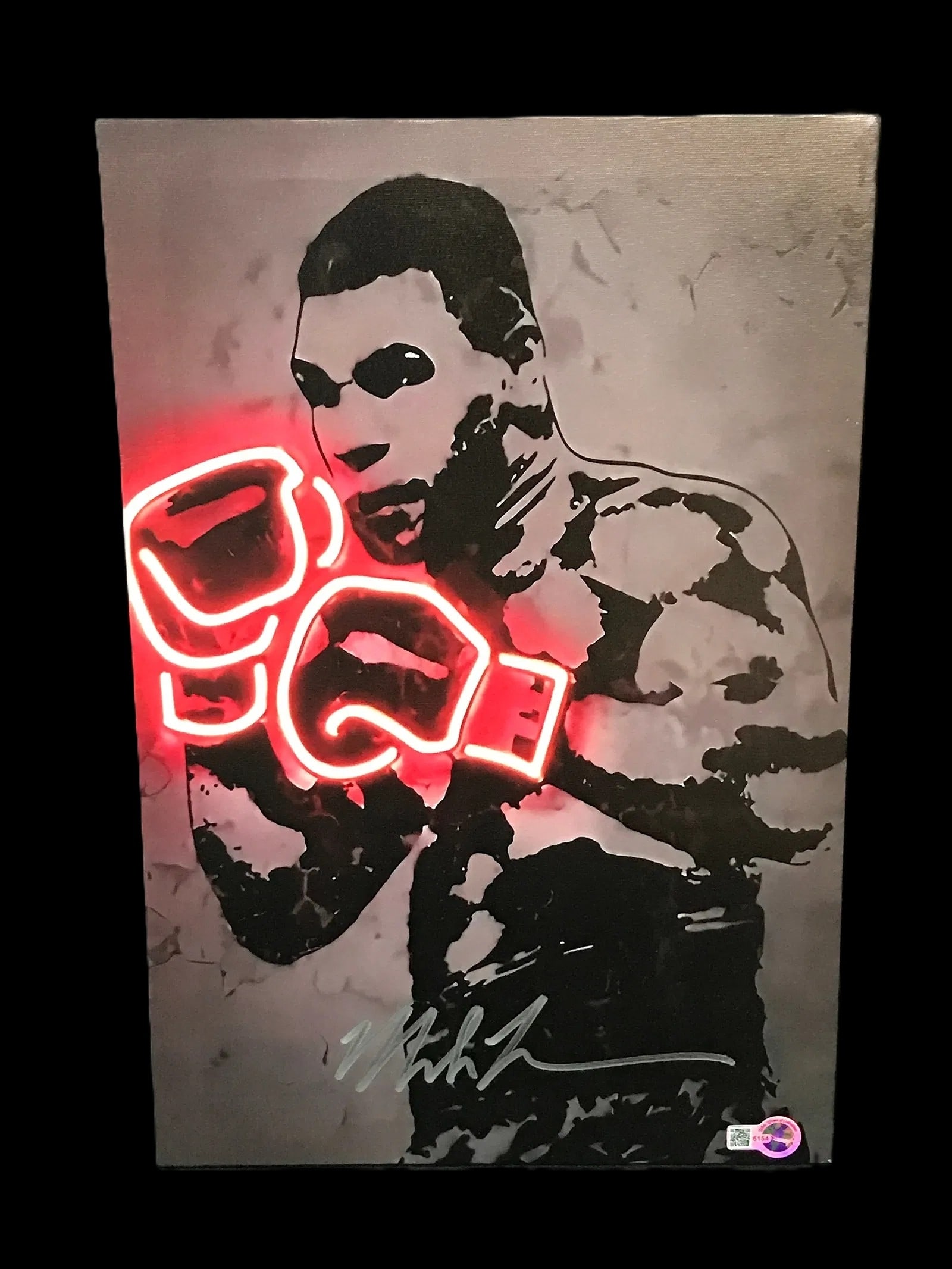 MIKE TYSON – Signed 11" x 18" Neon–Style Boxing Canvas – Silver Signature – (1 of 2)