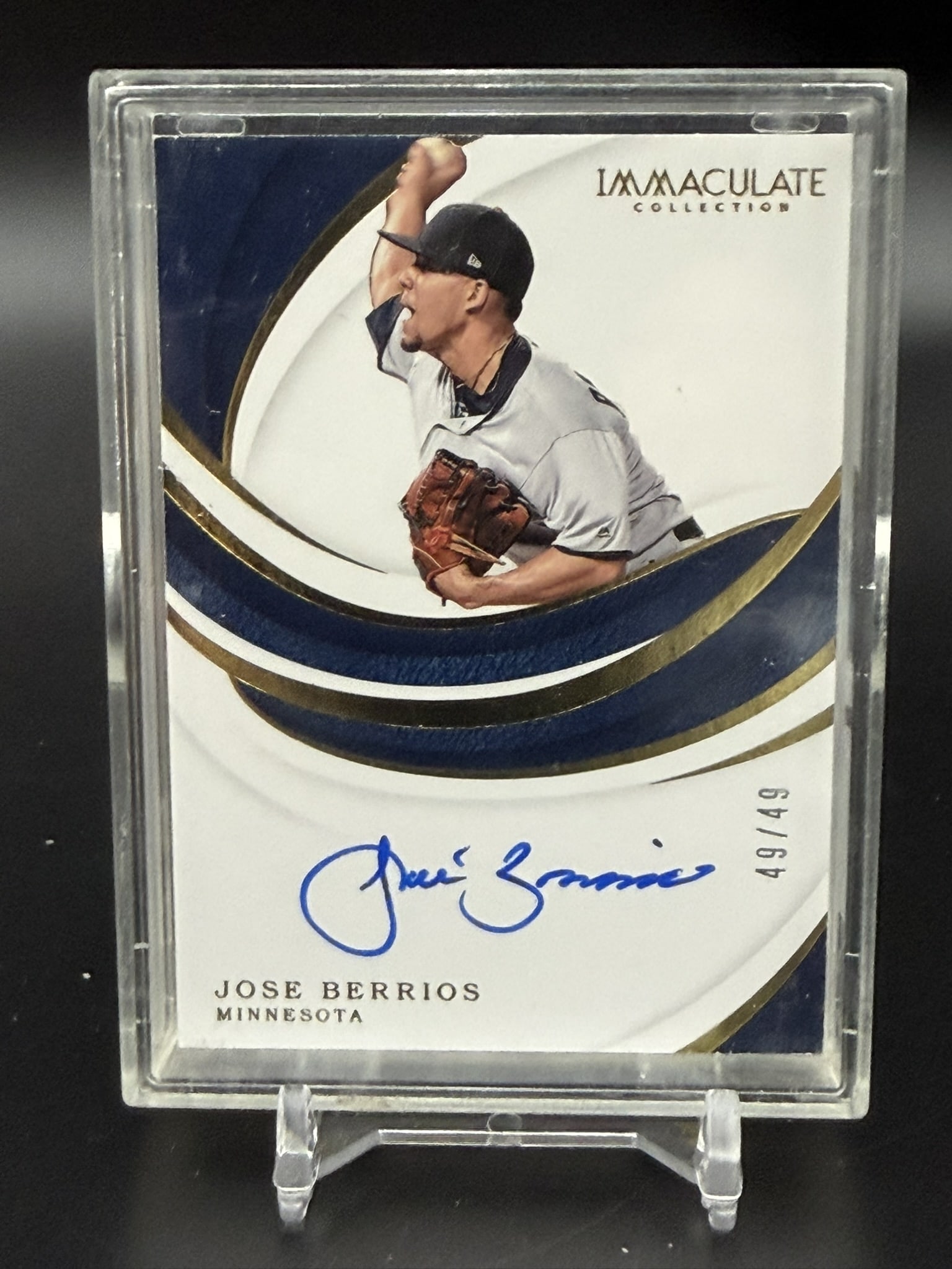 2019 Panini Immaculate Jose Berrios On-Card Auto 49/49 Minnesota Twins: Outstanding 2019 Panini Immaculate Collection on-card autograph of Jose Berrios, star pitcher for the Minnesota Twins. This premium card is individually serial numbered 49/49, the final card in the pr