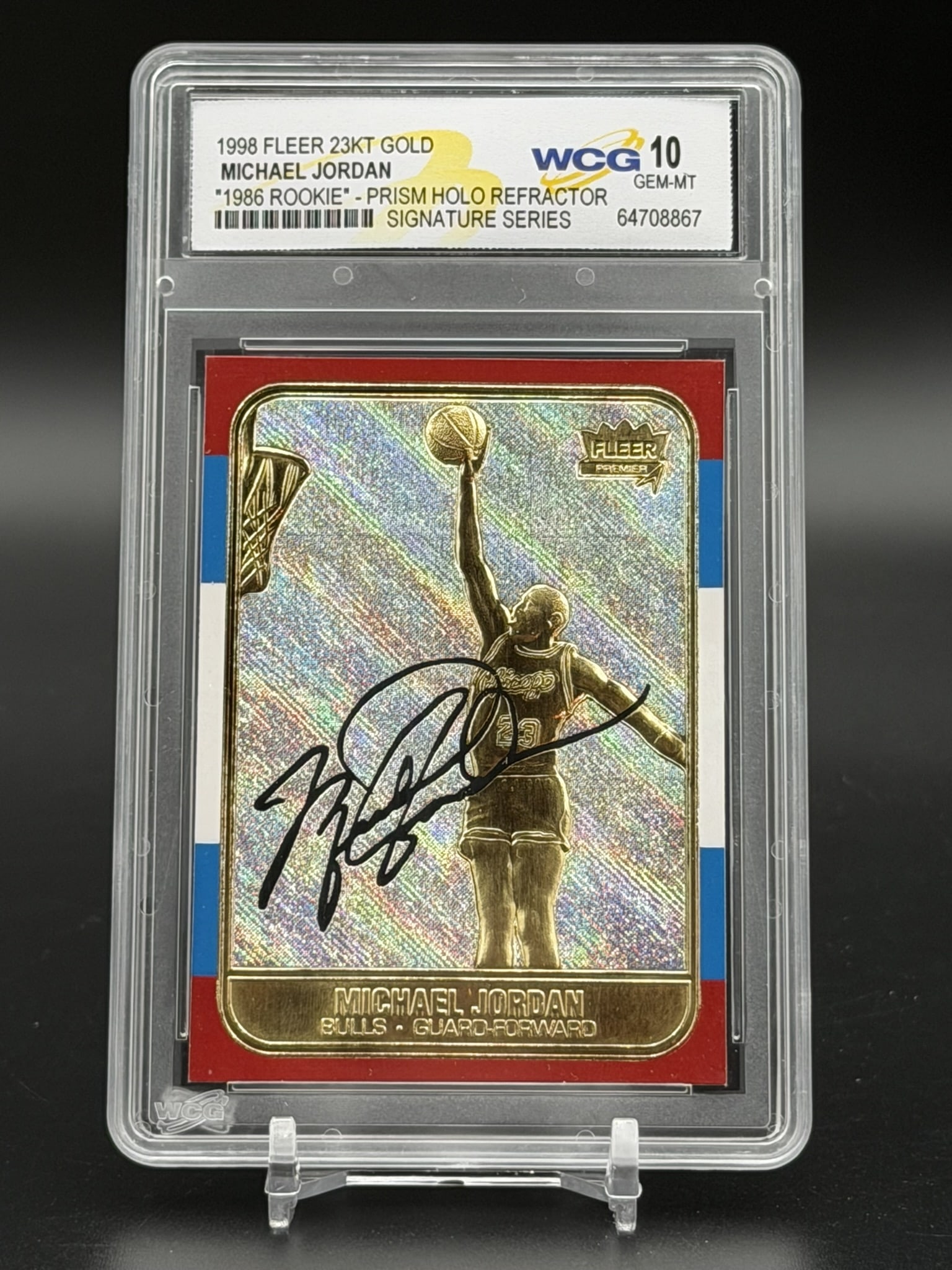 1998 Fleer 23KT Gold Michael Jordan 1986 Rookie Prism Holo Refractor WCG GEM-MT 10 Signature Series (1 of 7)