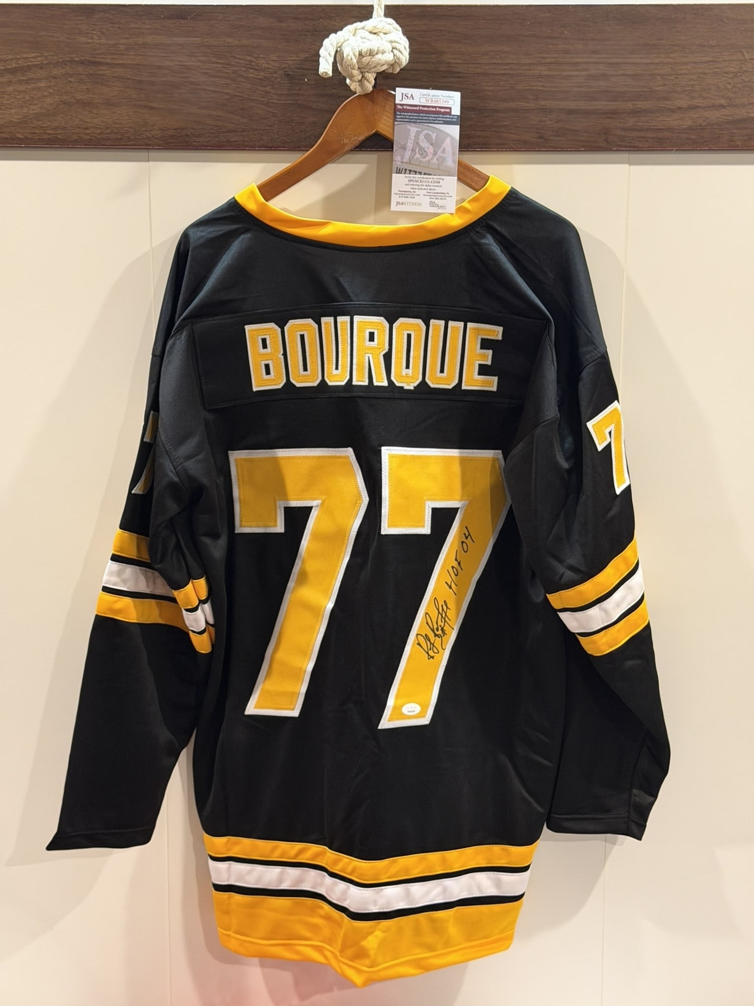 Ray Bourque Signed Boston Bruins Vintage Style Jersey JSA WB485399 COA HOF 04 Inscription: Officially hand-signed Ray Bourque Boston Bruins vintage style custom hockey jersey, accompanied by a Certificate of Authenticity. This classic black jersey features the genuine signature of the legen