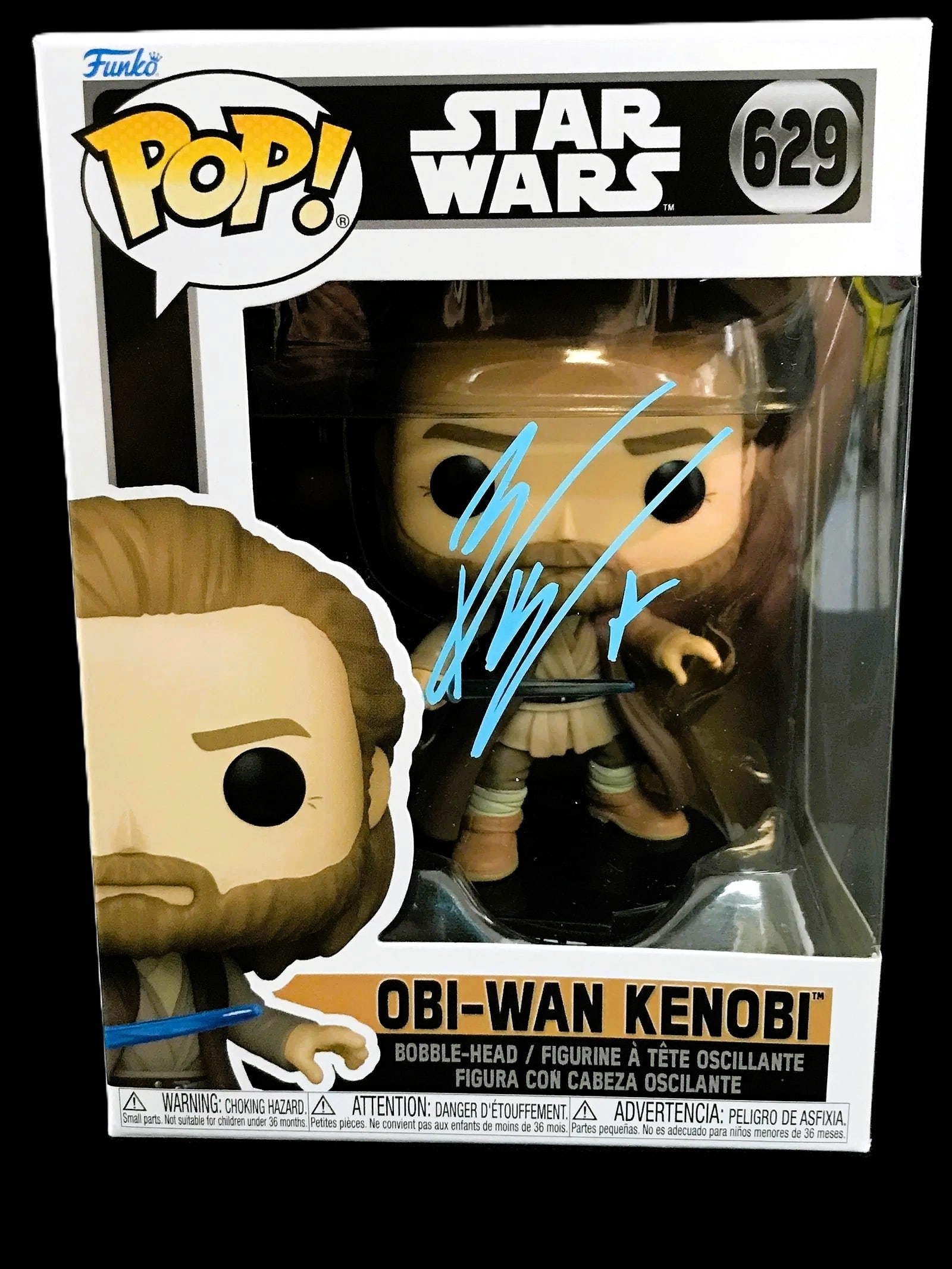 Ewan McGregor Signed Obi–Wan Kenobi / Star Wars Funko Pop! #629 COA: Autographed Funko Pop! Obi–Wan Kenobi / Star Wars collectible: Obi–Wan Kenobi (Pop #629) signed by Ewan McGregor. Boxed and display–ready. WWOC COA included as shown. Highlights Sign