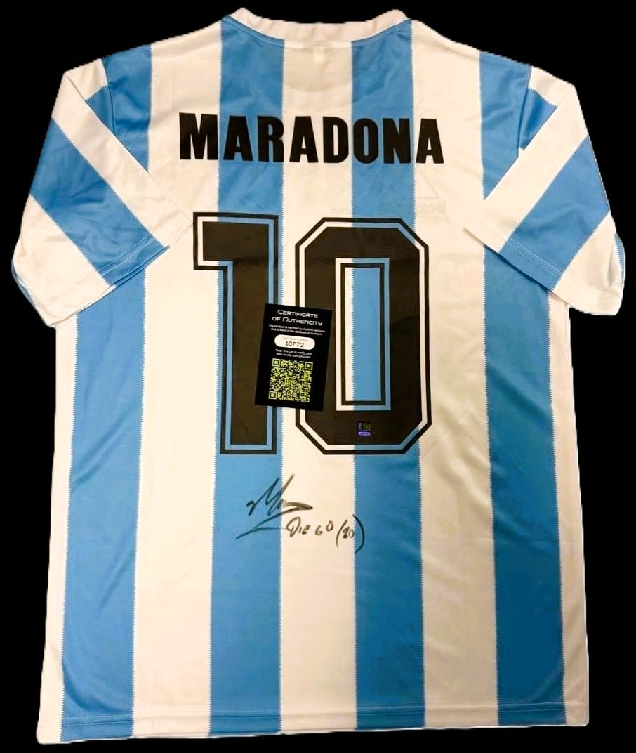 Diego Maradona Hand-Signed Argentina Custom Style Soccer Jersey AuthPro COA (1 of 5)