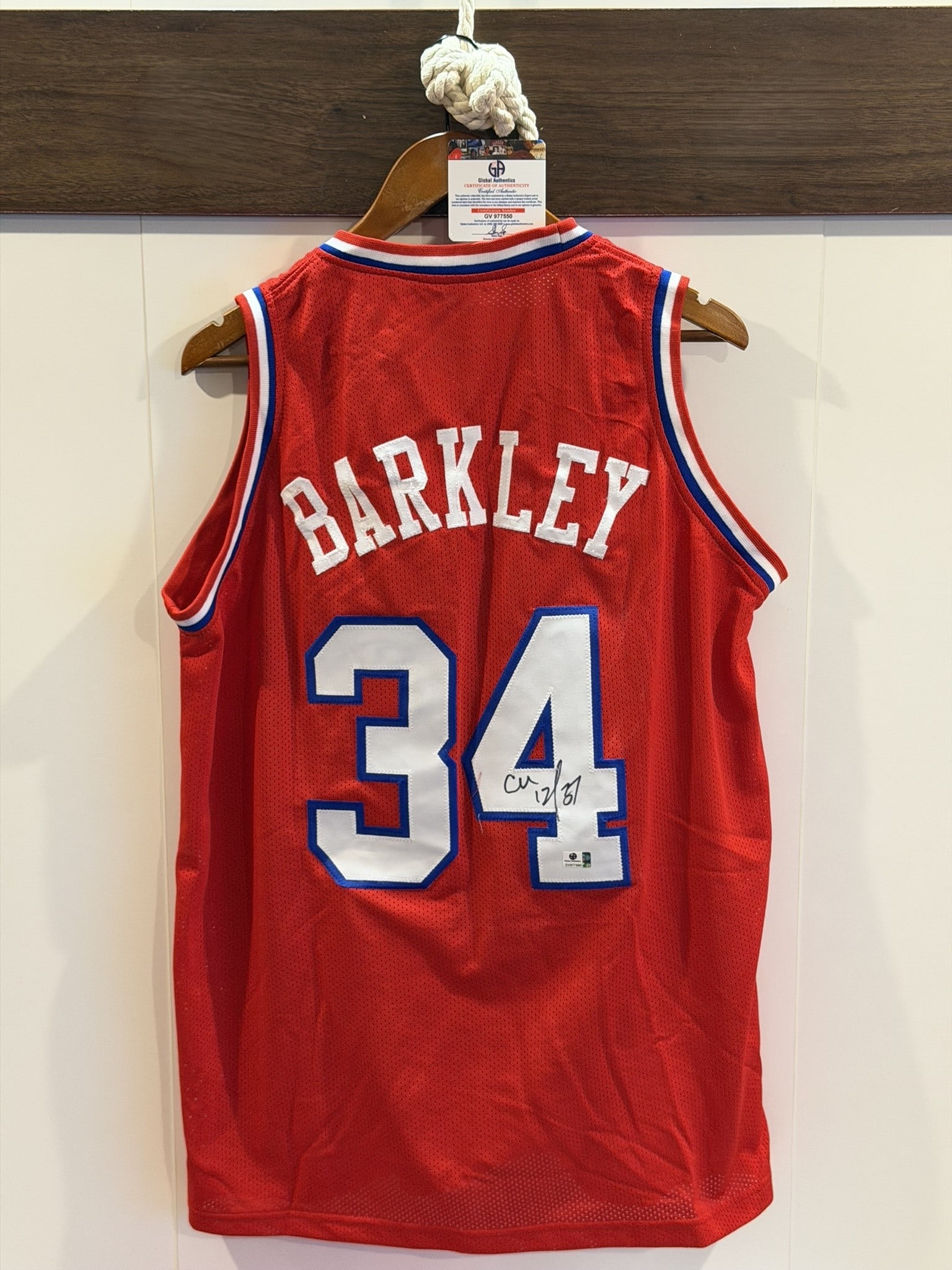 Charles Barkley Signed Philadelphia 76ers Vintage Style Jersey Size XL Global Authentics COA: Officially hand-signed Charles Barkley Philadelphia 76ers vintage style mesh jersey, size XL, accompanied by a Certificate of Authenticity. This classic red jersey features the genuine signature of th
