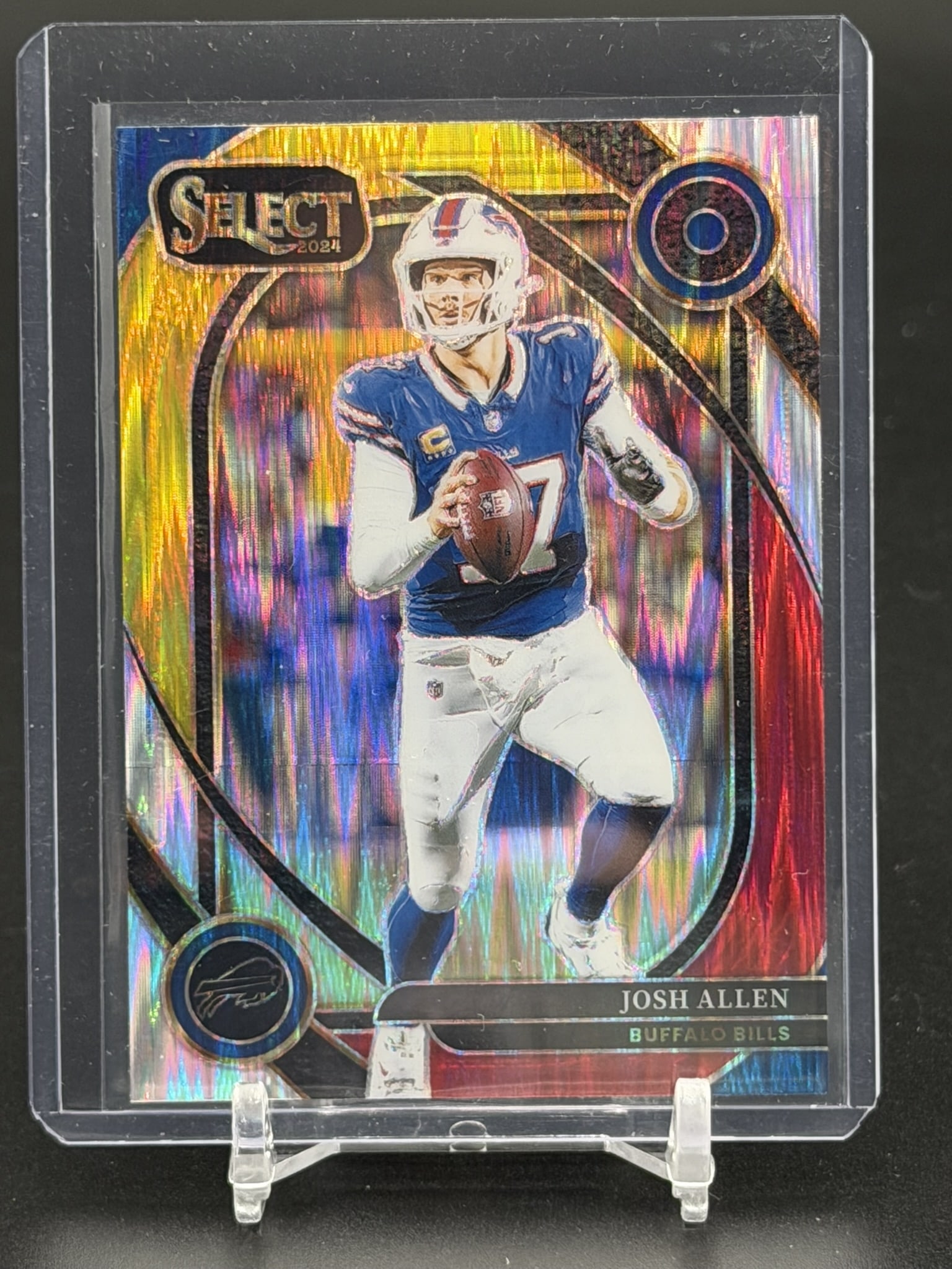 2024 Panini Select Club Level Josh Allen Buffalo Bills Prizm Football Card: Brilliant 2024 Panini Select Club Level Prizm card featuring superstar quarterback Josh Allen of the Buffalo Bills. The Club Level tier is one of the most sought-after levels in the Select product lin