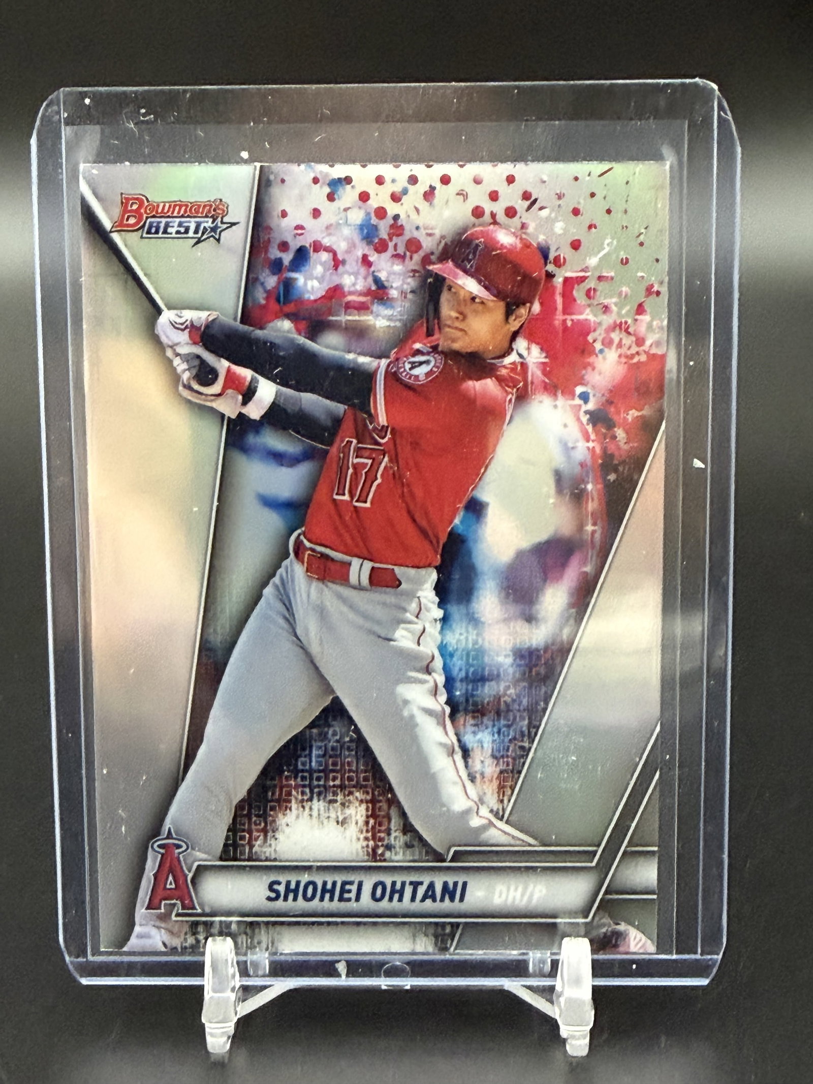 2019 Bowman's Best Shohei Ohtani Refractor #33 Los Angeles Angels: Official 2019 Bowman's Best Refractor card featuring Shohei Ohtani of the Los Angeles Angels. Card #33 showcases Ohtani in his Angels uniform with the eye-catching Refractor finish characteristic of B