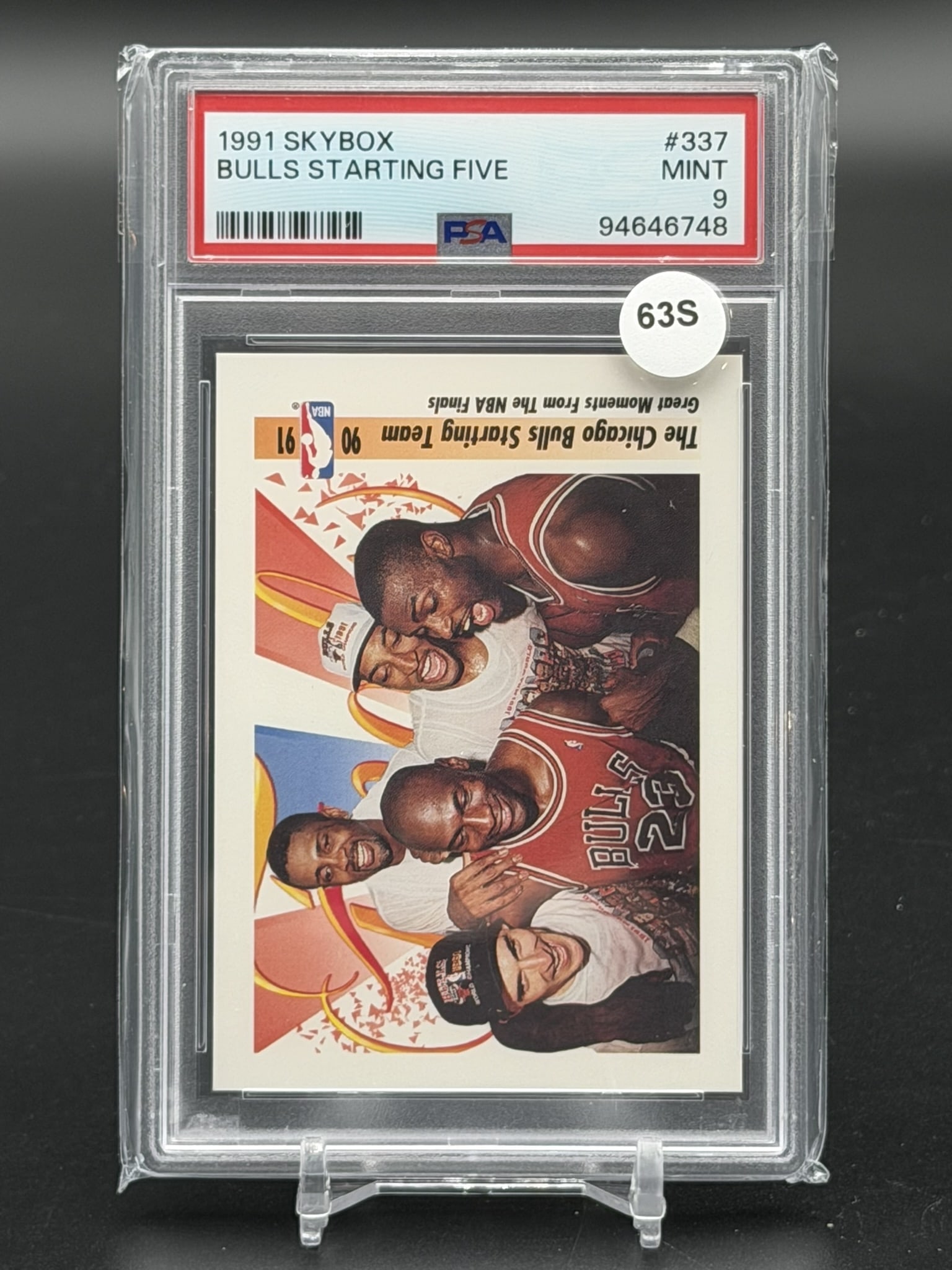 1991 SkyBox Bulls Starting Five Michael Jordan #337 Chicago Bulls PSA 9 Mint Vintage Basketball: Vintage 1991 SkyBox Chicago Bulls Starting Team card #337, professionally graded PSA Mint 9. This card celebrates the team's championship era under the "Great Moments From The NBA Finals" theme, featu
