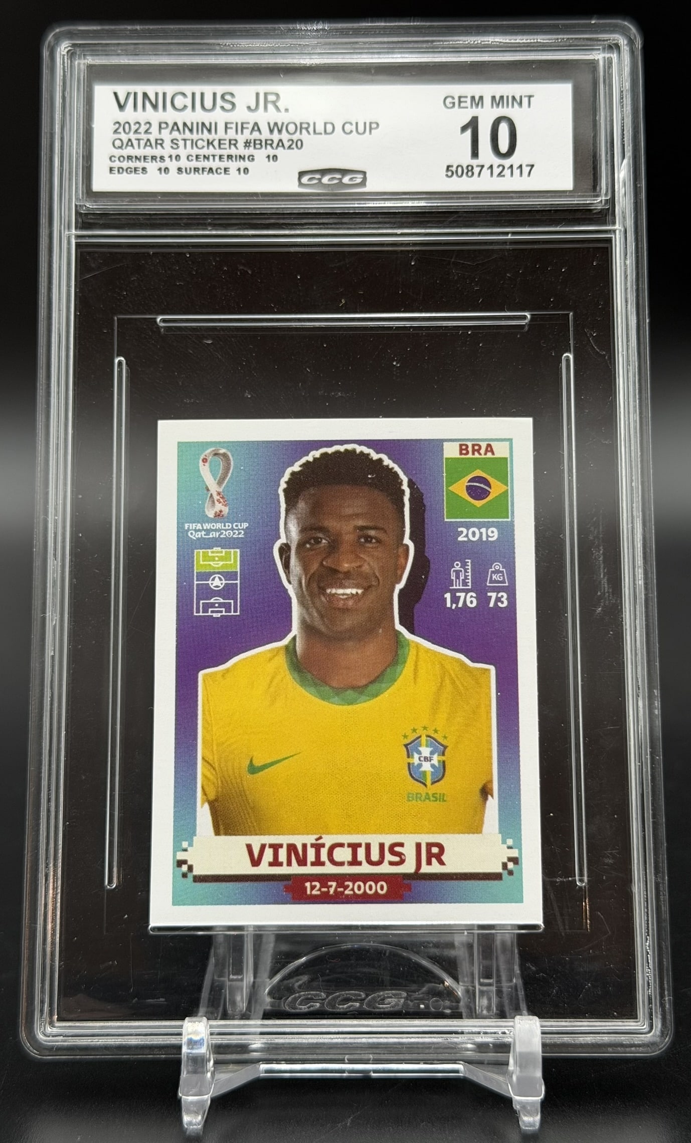 2022 Panini FIFA World Cup Qatar Sticker Vinicius Jr. #BRA20 CCG Gem Mint 10 (1 of 6)