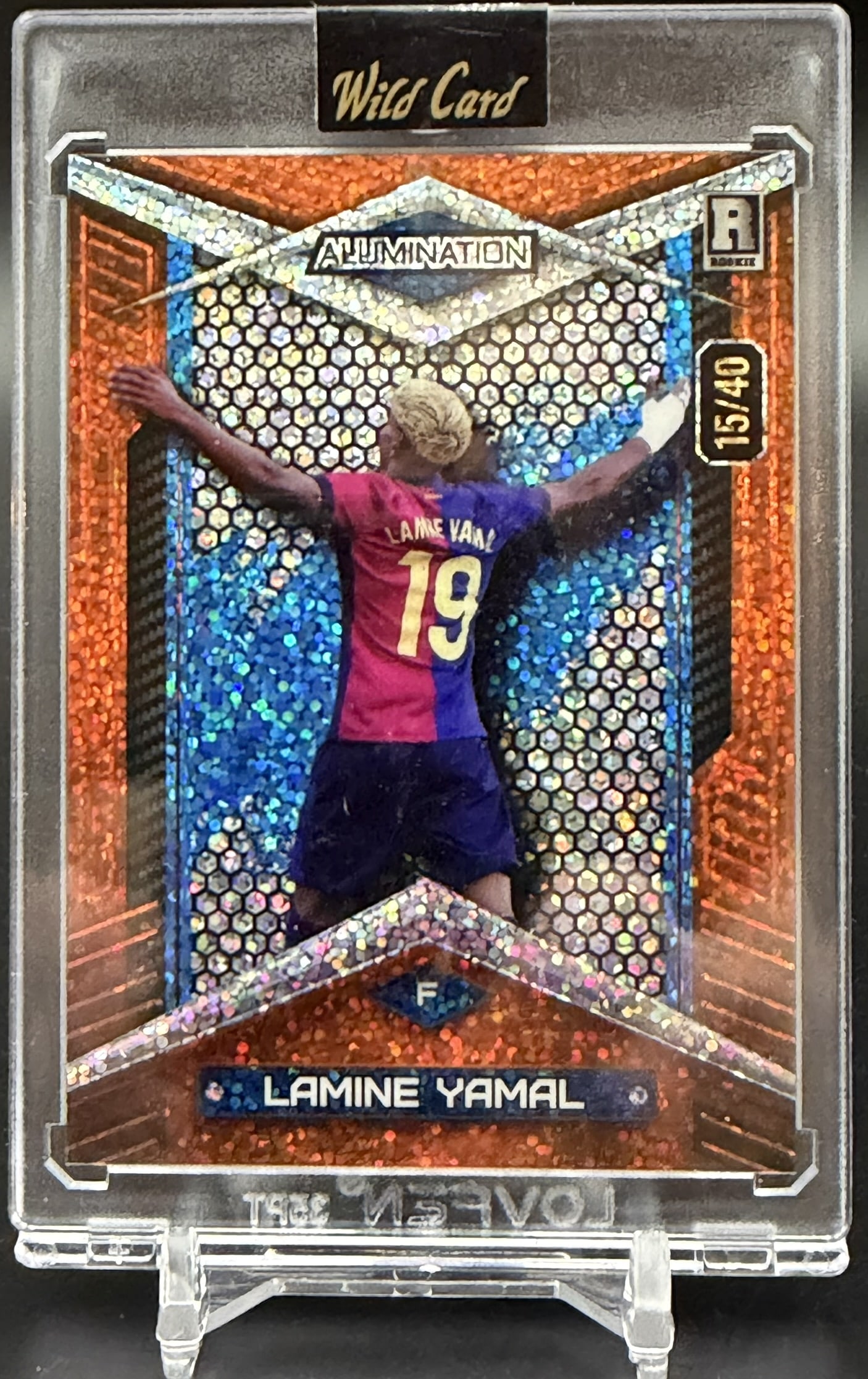 2024 Wild Card Alumination Lamine Yamal Rookie Orange Glitter 15/40: 2024 Wild Card Alumination Lamine Yamal Rookie Orange Glitter 15/40 Limited-edition 2024 Wild Card Alumination rookie trading card featuring FC Barcelona and Spain star Lamine Yamal. This Orange Glitt