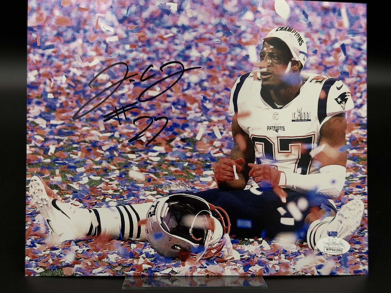 Autographed J.C. Jackson New England Patriots Super Bowl LIII Champions 8" × 10" Photo JSA COA: J.C. Jackson personally signed 8" × 10" color photograph capturing the New England Patriots cornerback celebrating on the field following the team's victory in Super Bowl LIII. The commemorative