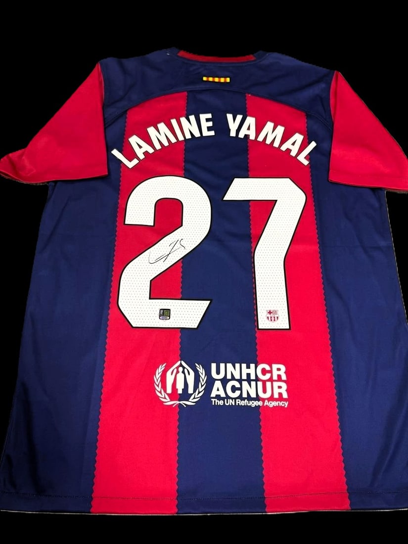 Lamine Yamal Hand-Signed Barcelona #27 Custom Style Soccer Jersey AuthPro COA (1 of 4)
