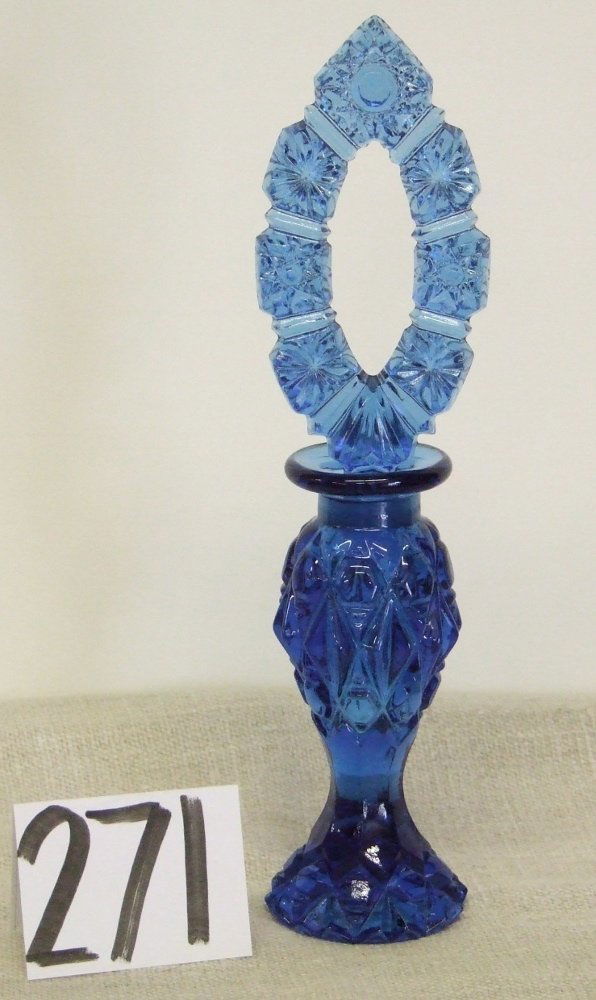 Fenton Daisy & Button Blue Perfume Bottle: Daisy & Button 8 1/2" Blue Perfume Bottle