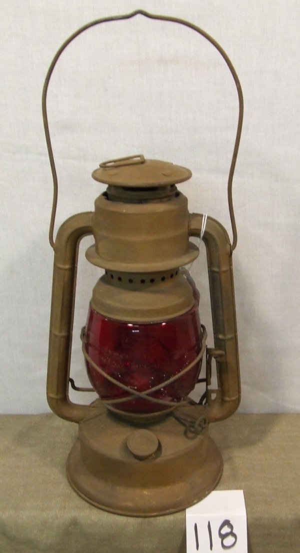 Dietz Little Wizard Lantern: Dietz Little Wizard all purpose lantern with red globe; 11" tall body and 16" total height with bail extended.