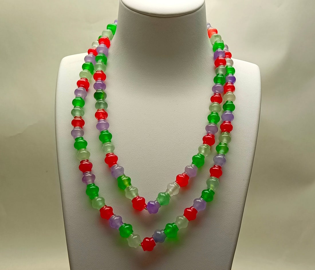 Top-grade glass-type multicolored jade lantern beads Buddhist prayer beads (1 of 8)