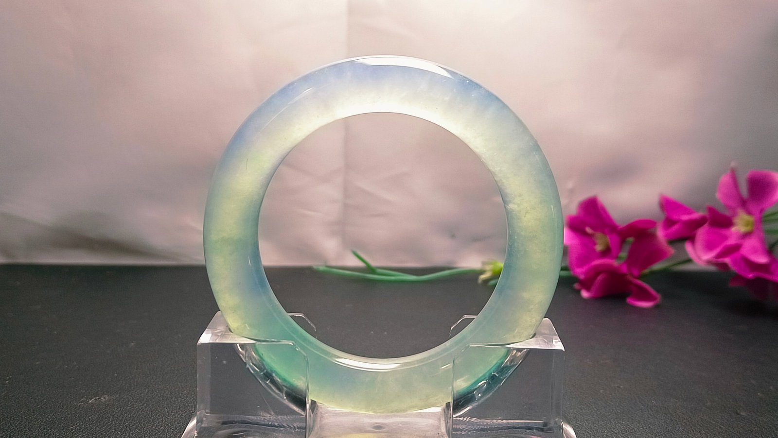 Dragon Stone Type Icy Floating Flower Jadeite Bangle (1 of 6)