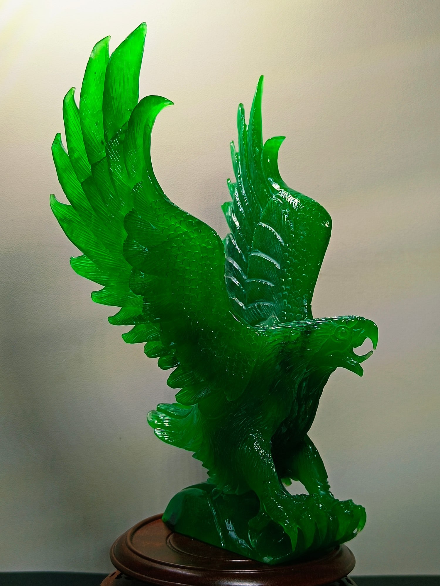Dragon Stone Type Imperial Green Jadeite Eagle Spreading Wings Ornament (1 of 8)
