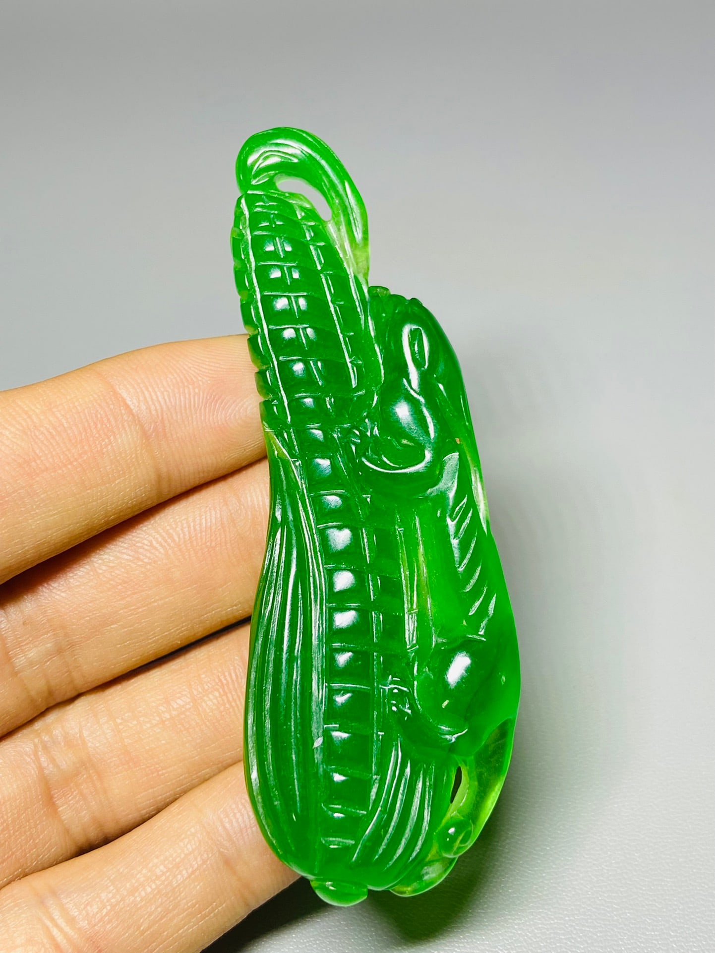 Natural high-grade ice dragon stone jadeite fine carving pendant (1 of 5)