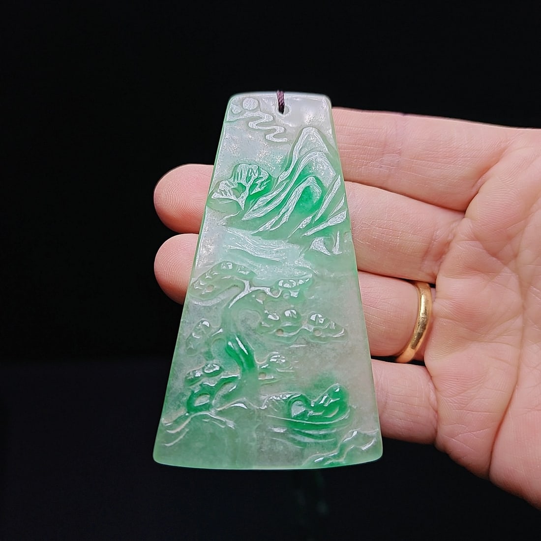 High-quality icy jadeite landscape pendant with floating flowers (1 of 5)