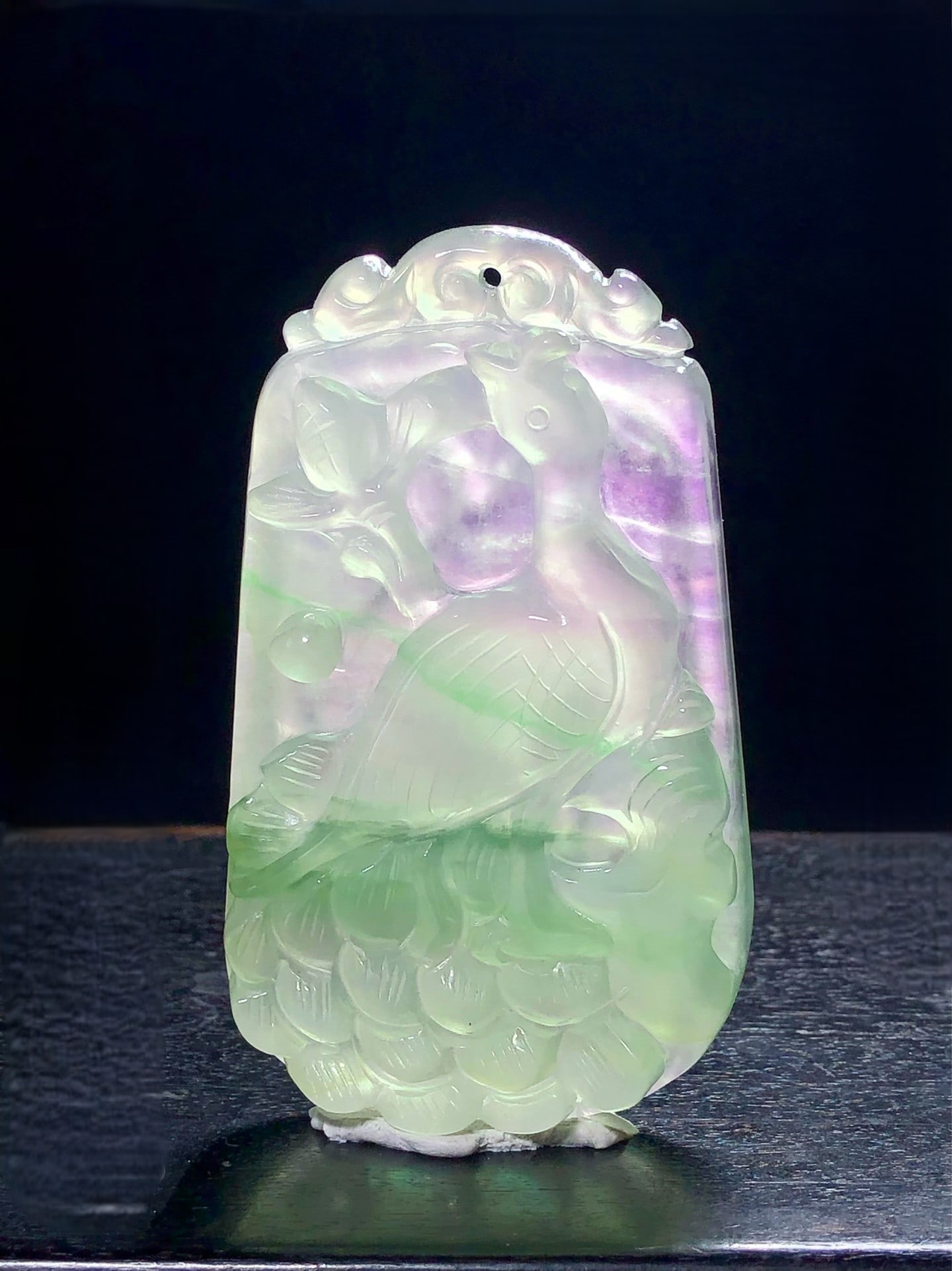 High-ice, high-fluorescence jadeite phoenix pattern plaque (1 of 9)