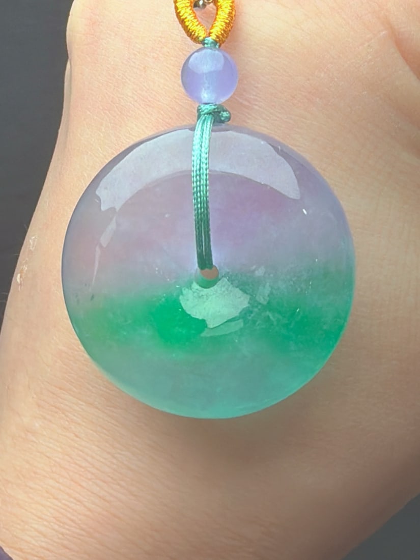 Jadeite Icy Green Floating Green Safety Buckle Bread Buckle: Jadeite icy green floating green safety buckle/bread buckle, icy and translucent, finely carved, thick and full, top-quality jadeite. Provenance:from a private collector in Bucharest, Romania. Our coo