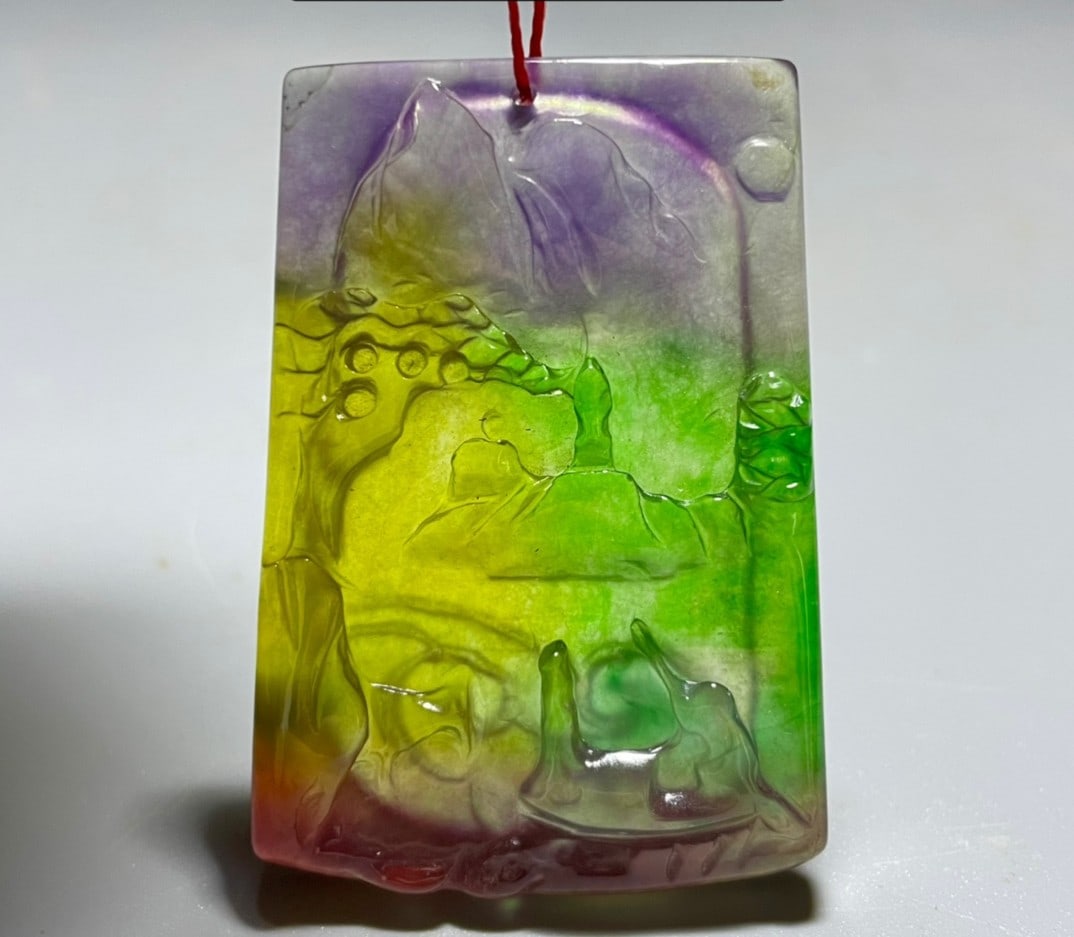 High-quality icy four-color old jadeite landscape plaque: High-quality icy four-color old jadeite landscape plaque Provenance:Private collection, Athens, Greece. Our cooperative logistics services provider expertly handles both domestic and global shipping a