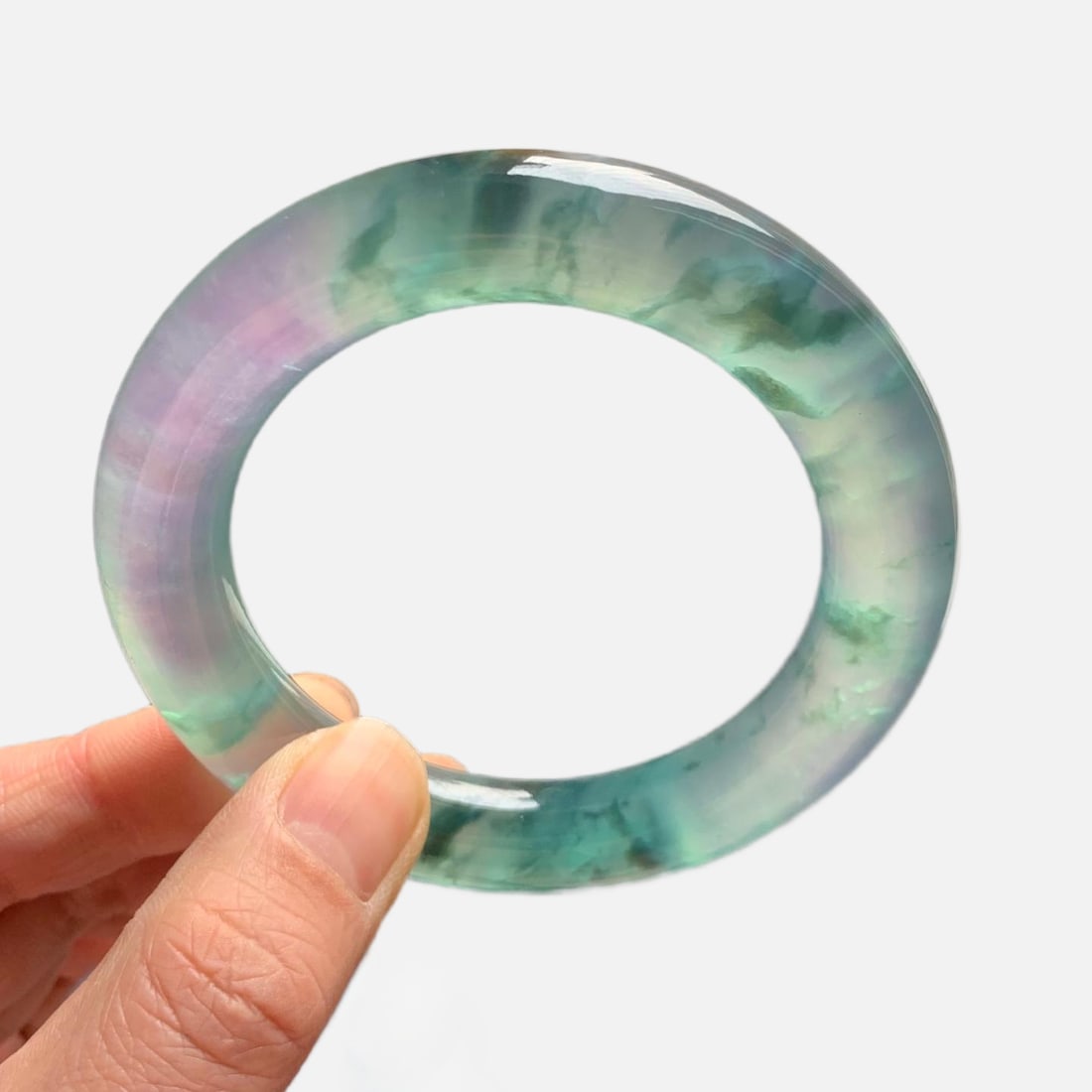 Burmese jadeite high-ice type with floating blue flowers, round bangle (1 of 13)