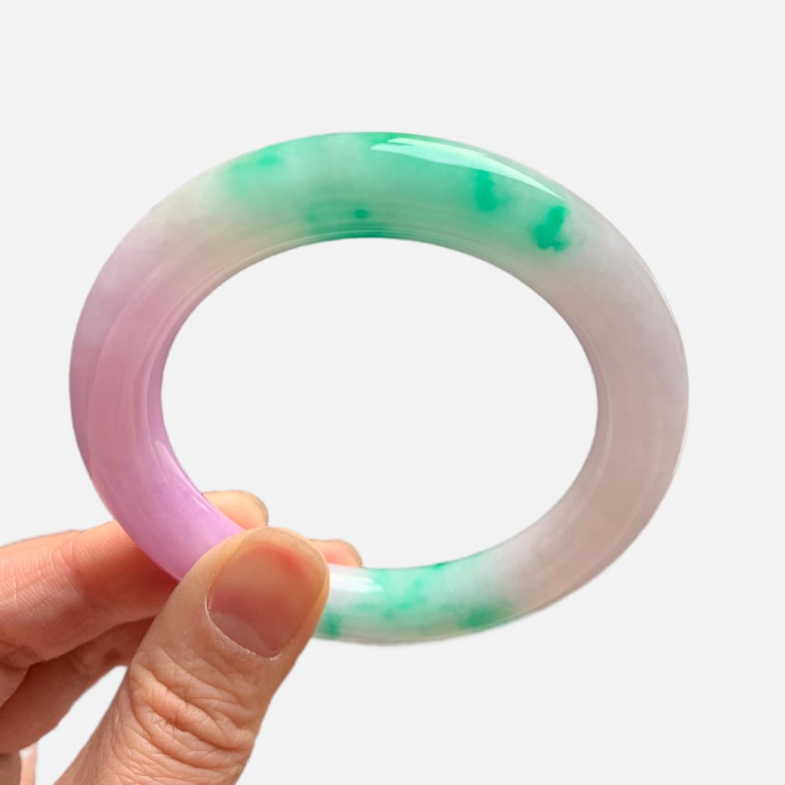 Burmese jadeite icy violet with green flecks, round bangle (1 of 12)