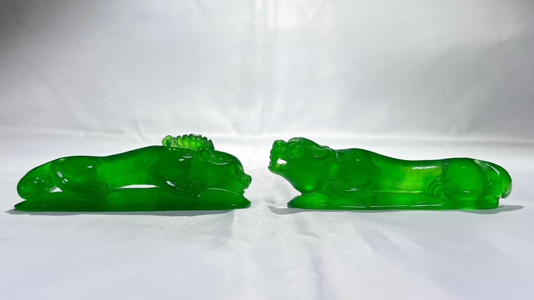 High-Ice Imperial Green Jade Auspicious Beast Paperweight (1 of 7)