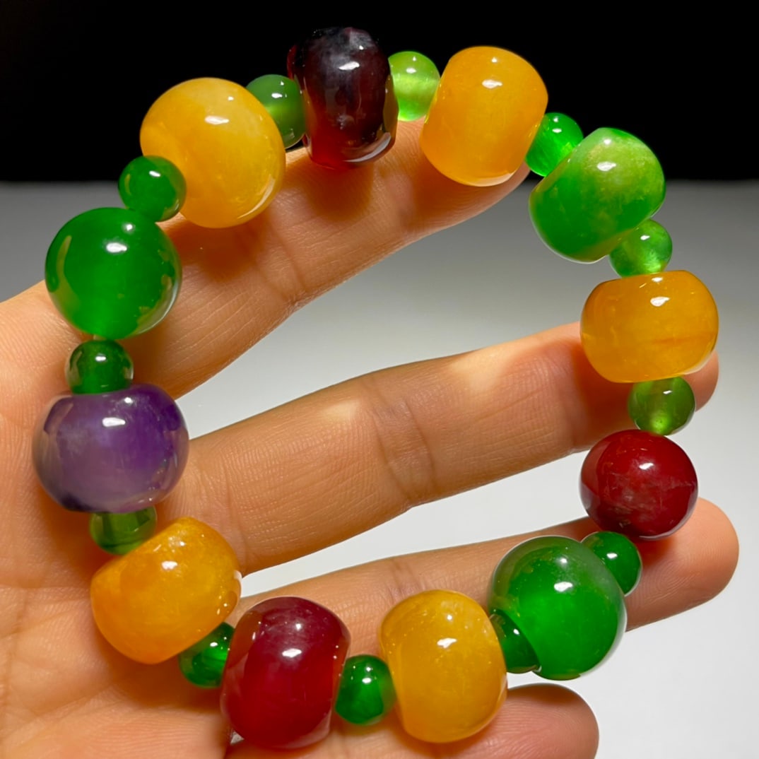 High-Ice Multicolored Jadeite Bracelet: High-Ice Multicolored Jadeite Bracelet Provenance:From an old private collection in Hessen, Germany. An Austrian collector, acquired from the above. Our cooperative logistics services provider expertl