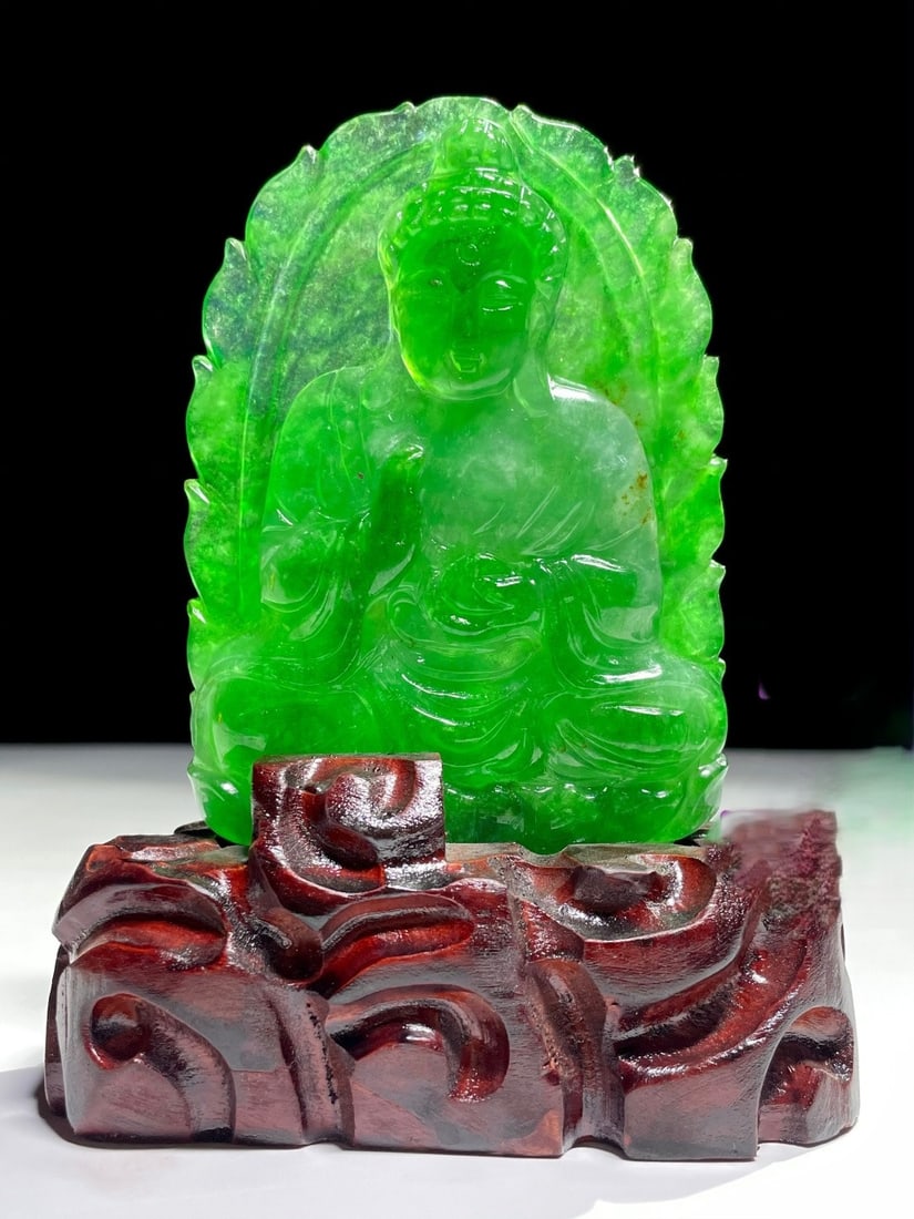 High-Ice Imperial Green Dragon Stone Jadeite Buddha Statue (1 of 6)