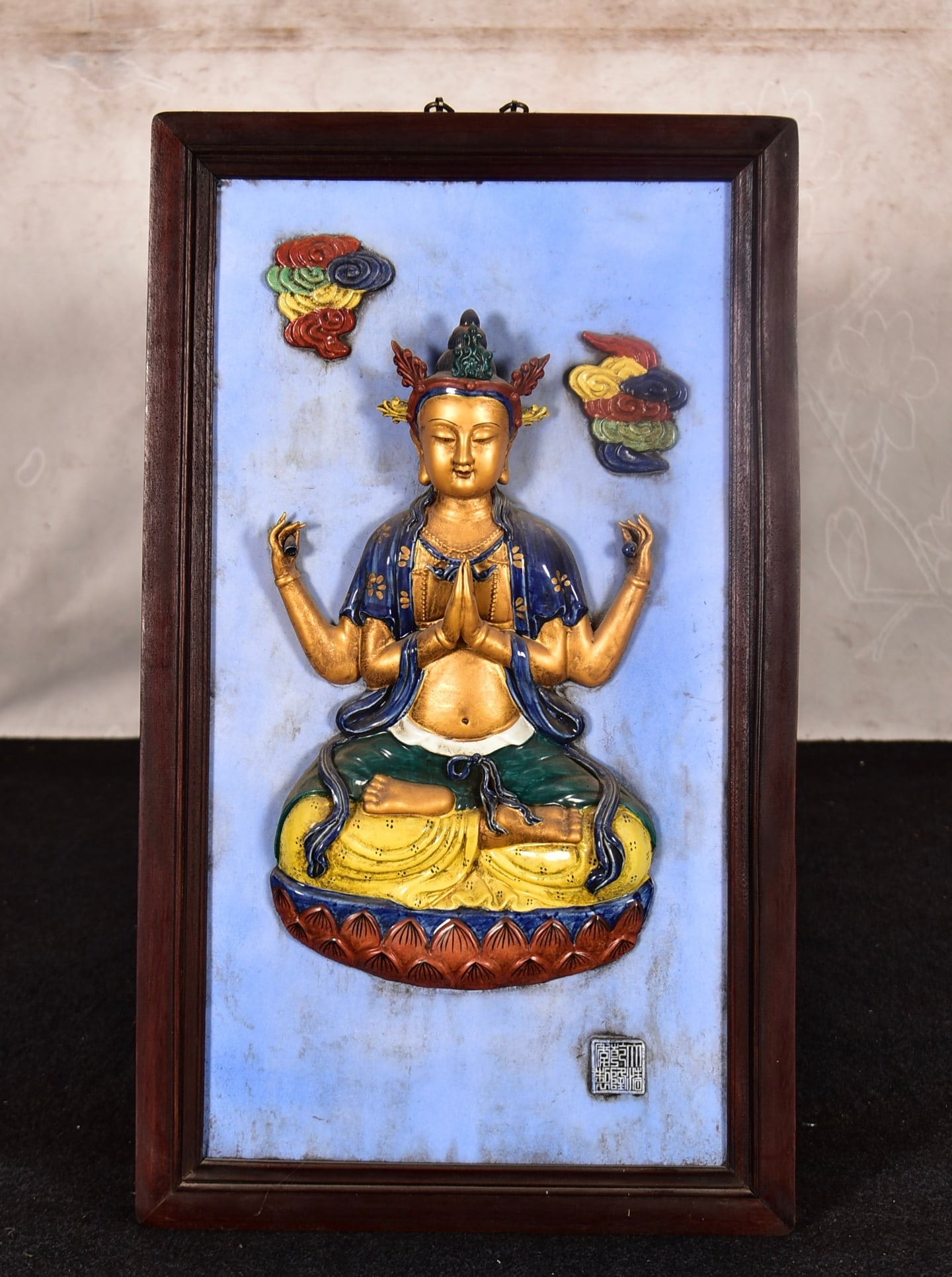 Made during the Qianlong reign of the Qing Dynasty! A rosewood hanging screen with a blue background (1 of 10)