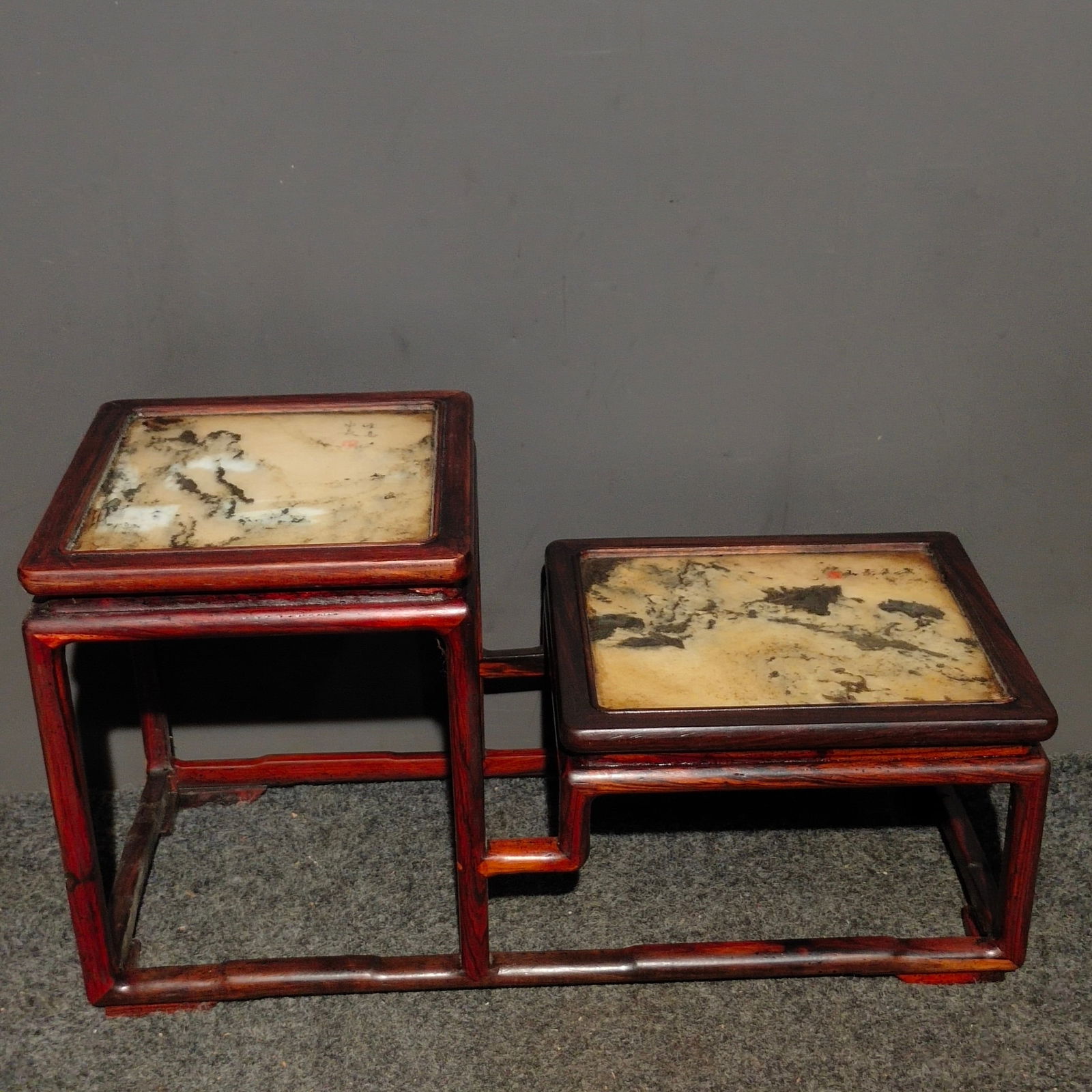 Old Collection Rosewood and Marble High and Low Flower Stand [Peaks and Flowing Waters - Clouds and (1 of 9)