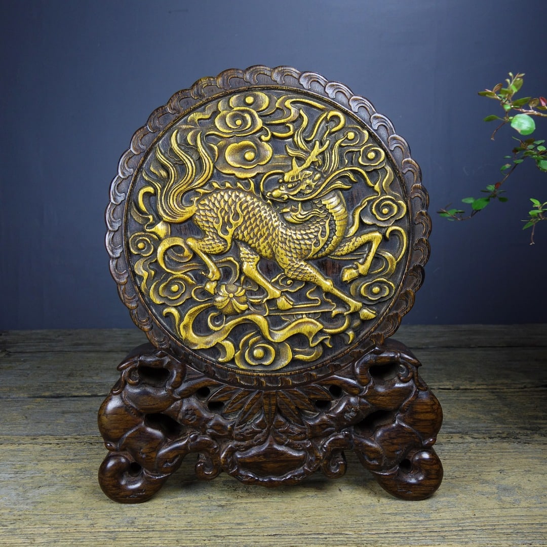 Old Collection Sandalwood Inlaid Bamboo Screen Ornament (1 of 9)