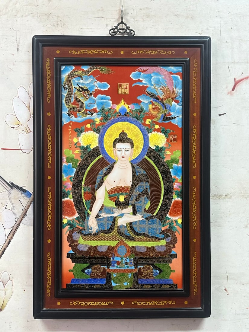 Your humble servant, Giuseppe Castiglione, respectfully painted this Thangka-style porcelain plaque (1 of 10)