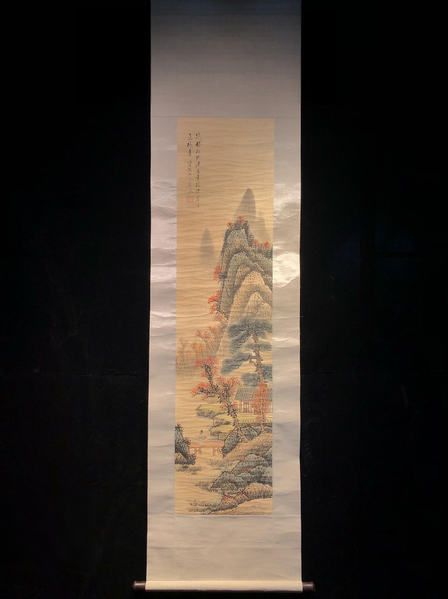 Xu Gu's hand-painted vertical scroll landscape painting on paper: hand-painted hanging scroll landscape painting on paper by Xu Gu. Xu Gu (1823-1896) was a famous painter of the Qing Dynasty, one of the Four Masters of Shanghai, and was hailed as "the foremost paint