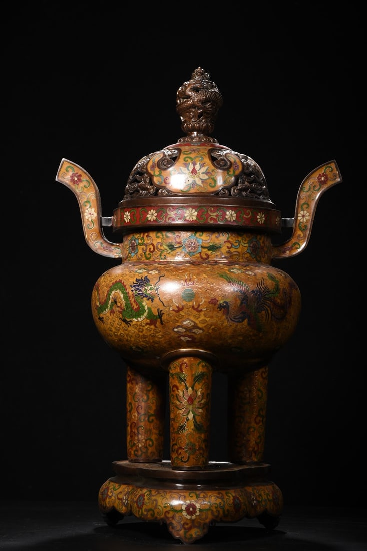 Large Cloisonne Dragon-Knob and Dragon-Phoenix Pattern Incense Burner (1 of 9)