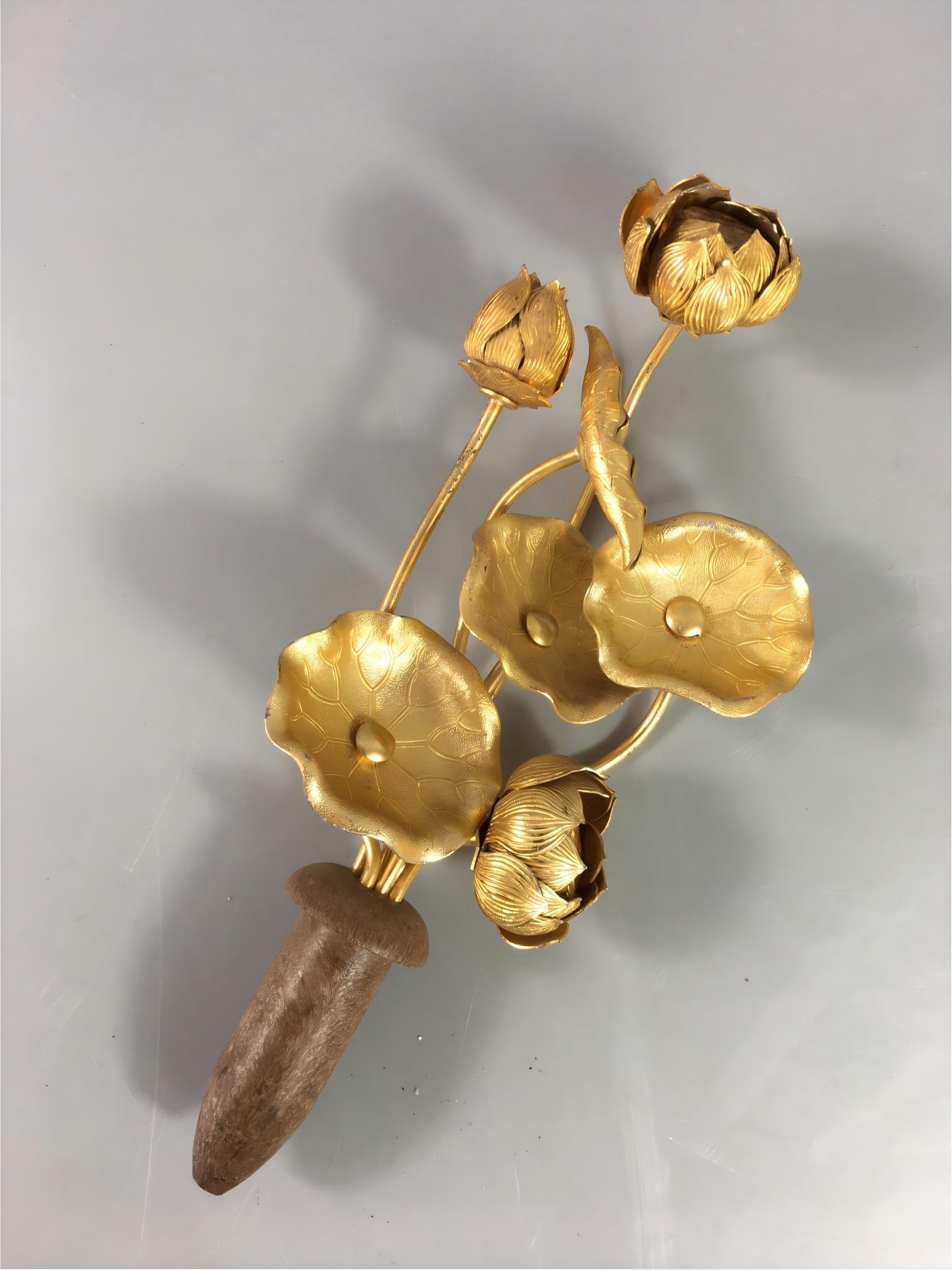 Formerly owned gilt bronze lotus and seed flower arrangement (1 of 9)