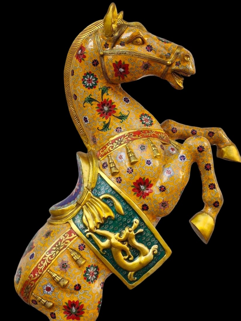 Old Collection Pure Copper Gilt Cloisonne Horse Trampling the Universe Zodiac Horse Ornament, (1 of 9)