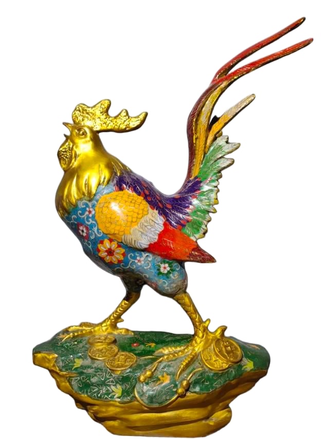 Collector's item: a pure copper cloisonne enamel handmade rooster figurine symbolizing good fortune (1 of 9)