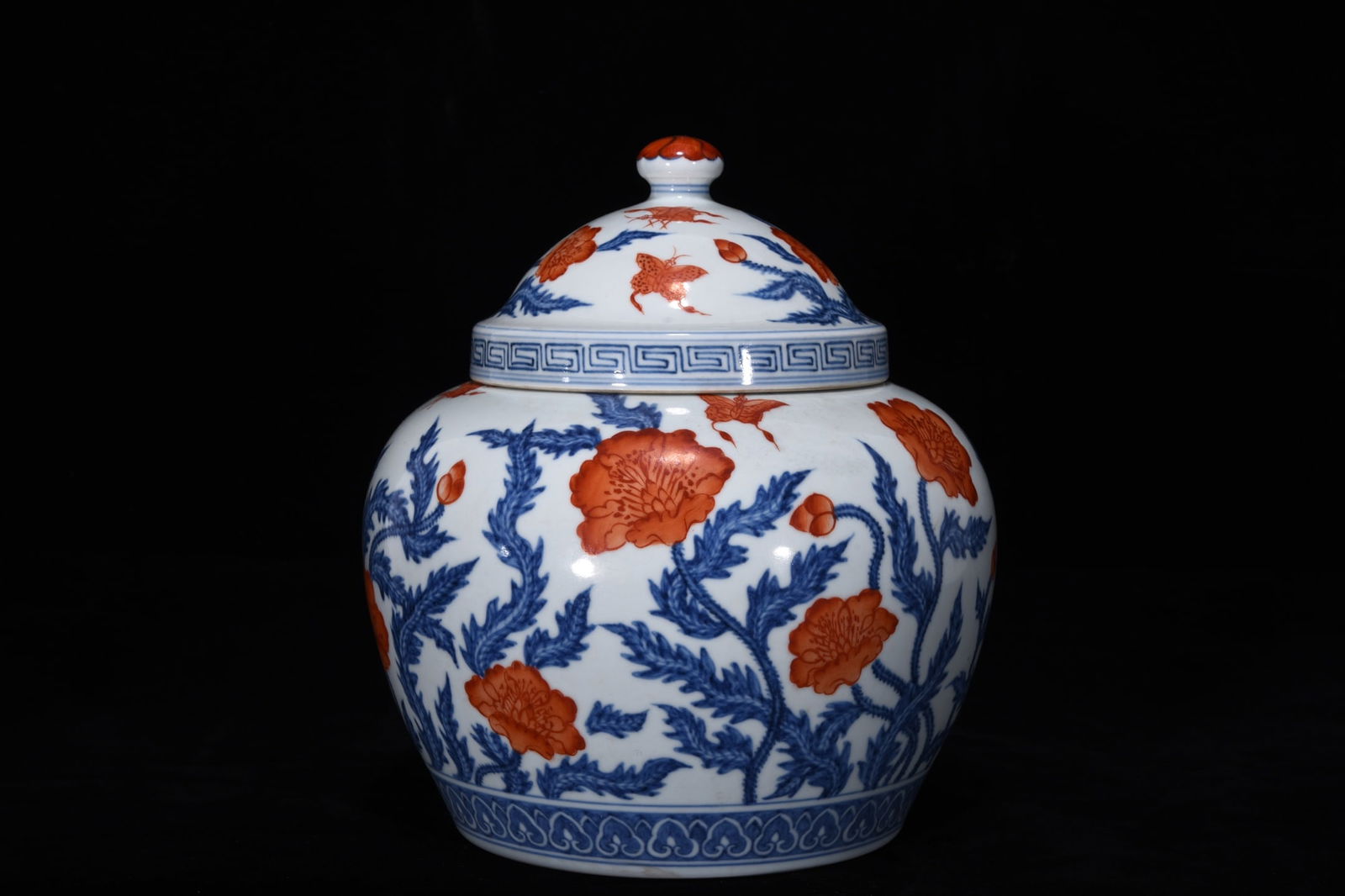Ming Chenghua blue and white porcelain jar with iron-red floral design (1 of 9)