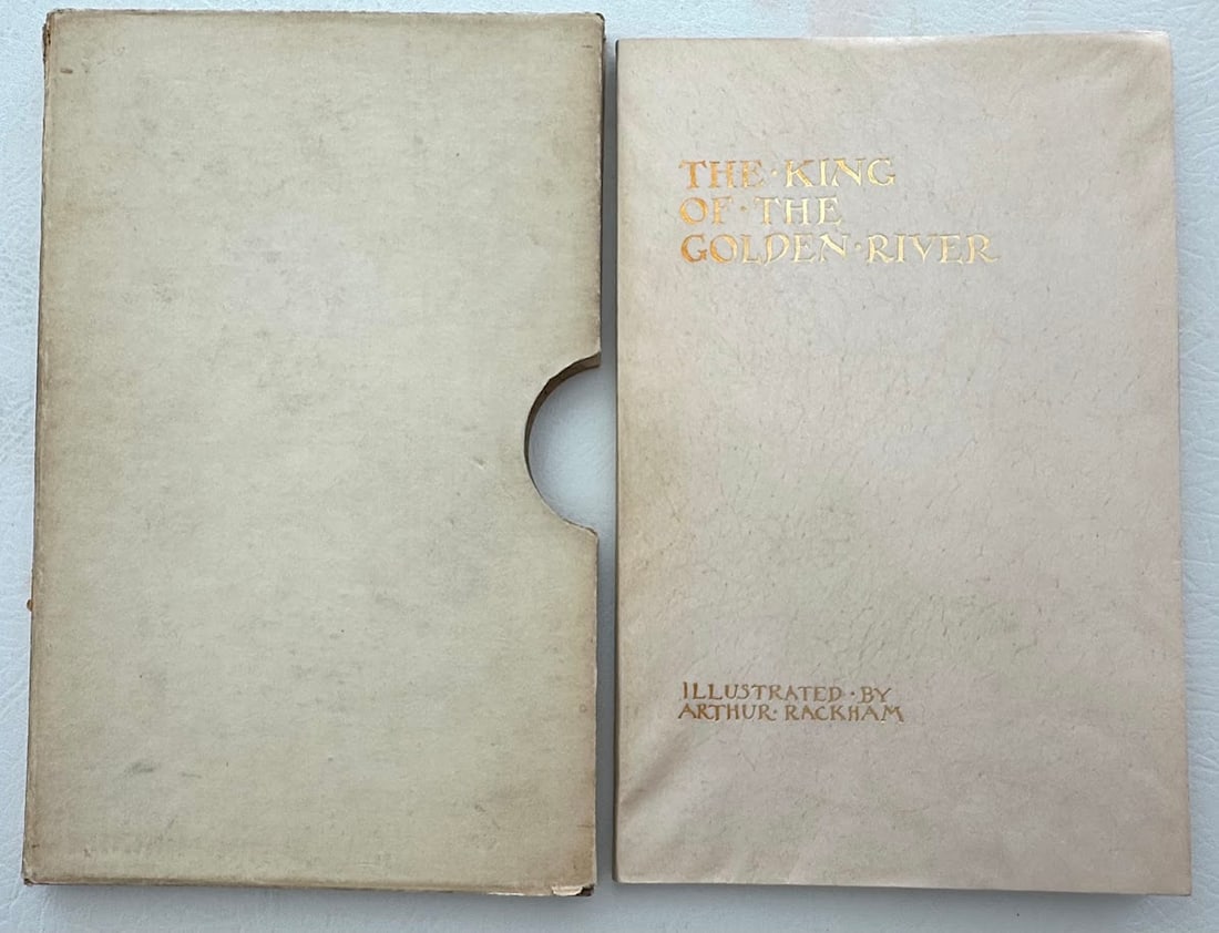 Arthur Rackham. The King of the Golden River, by John Ruskin.: London: 1932. Illustrated with four color plates by Rackham. Deluxe edition limited to 570 numbered copies SIGNED by Rackham - signature smudged due to heavy ink, common in this title. Front end paper