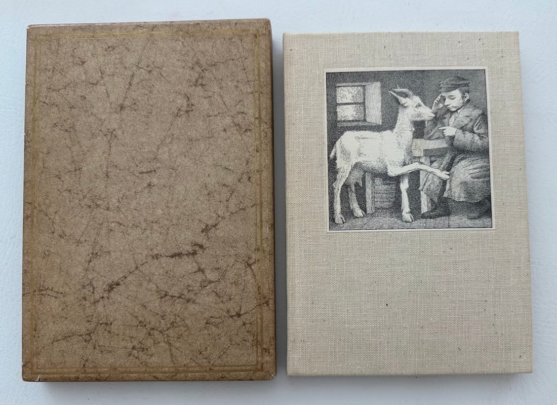 Maurice Sendak. Zlateh the Goat, by Isaac Bashevis Singer.: New York: 1966. Illustrated with 17 tipped in b/w plates by Sendak. Linen binding with pictorial label upper cover; spine sun faded as usual, otherwise a fine copy in the original slipcase. Limited ed