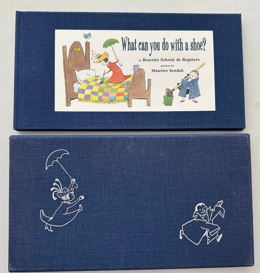 Maurice Sendak. What Can You Do with a Shoe, by Beatrice Schenk de Regniers.: New York: 1997. Color illustrations by Sendak. Fine in special cloth binding with color pictorial label upper cover; with the original slipcase. Deluxe edition limited to 250 numbered copies SIGNED by