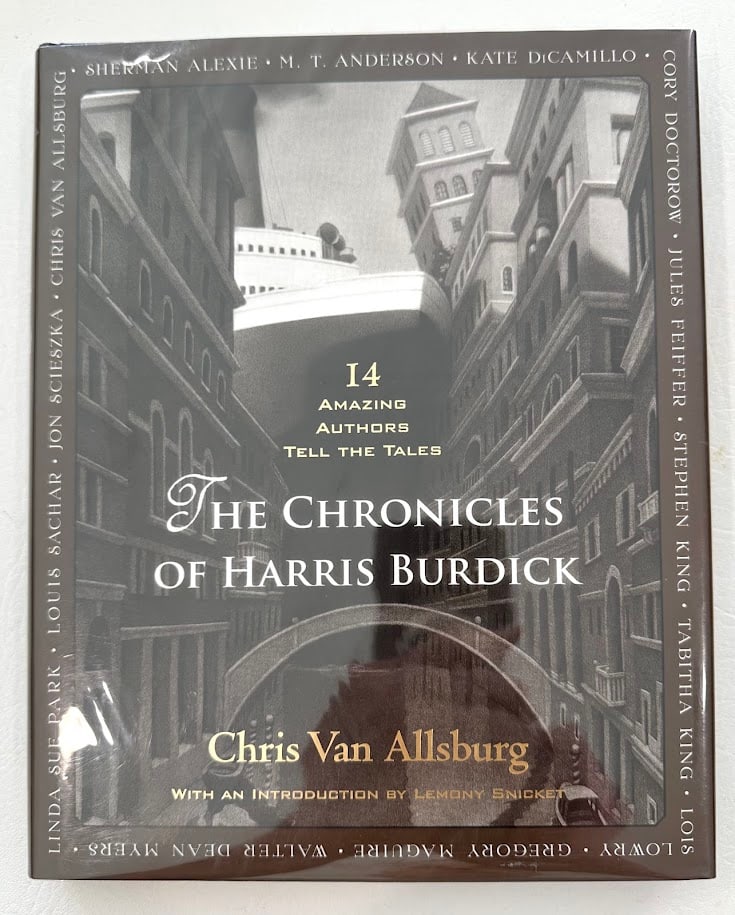 Chris Van Allsburg. The Chronicles of Harris Burdick.: Boston: 2011. First printing. Introduction by Lemony Snicket; with contributions by fourteen authors and artists including Walter Dean Myers, Kate DiCamillo, Stephen King, Louis Sachar, etc. SIGNED